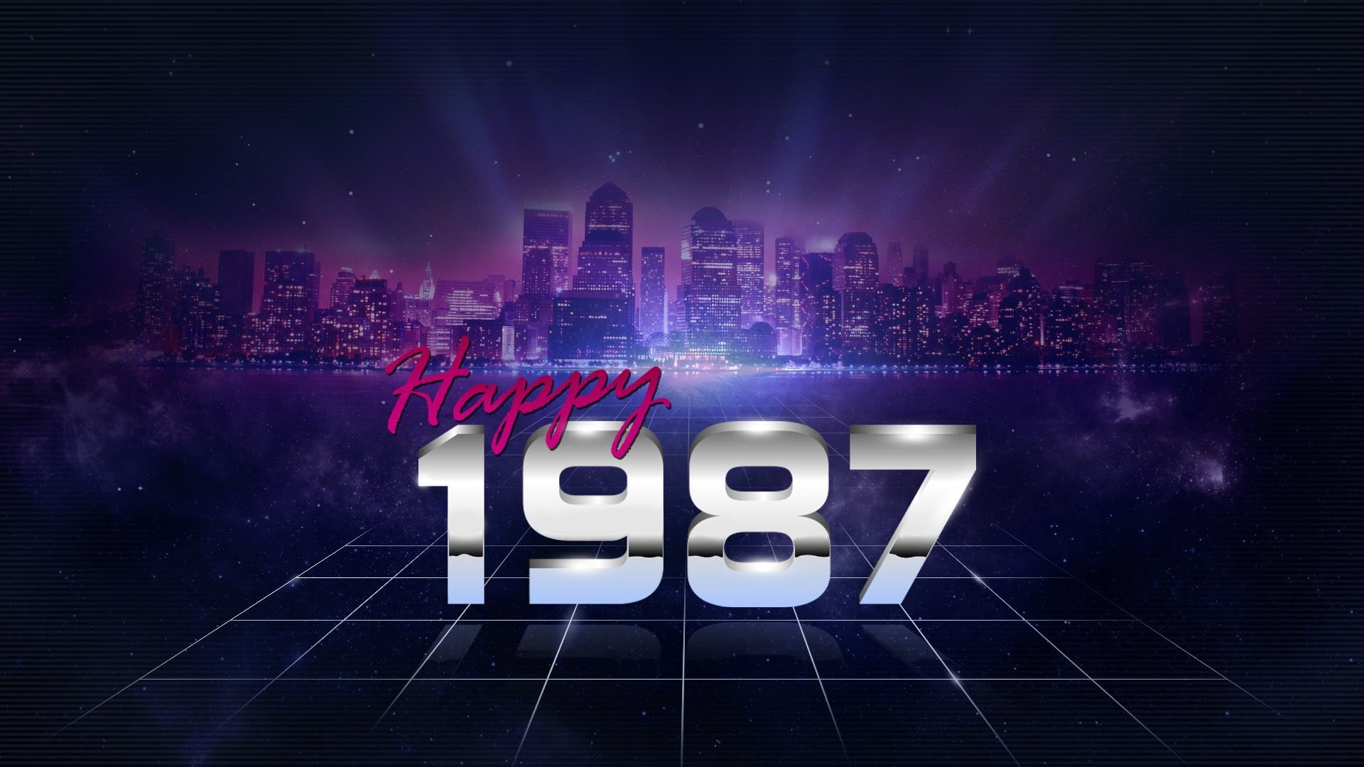 1987 (Year), 1080P, synthwave, Retrowave, numbers, digital art, HD Wallpaper