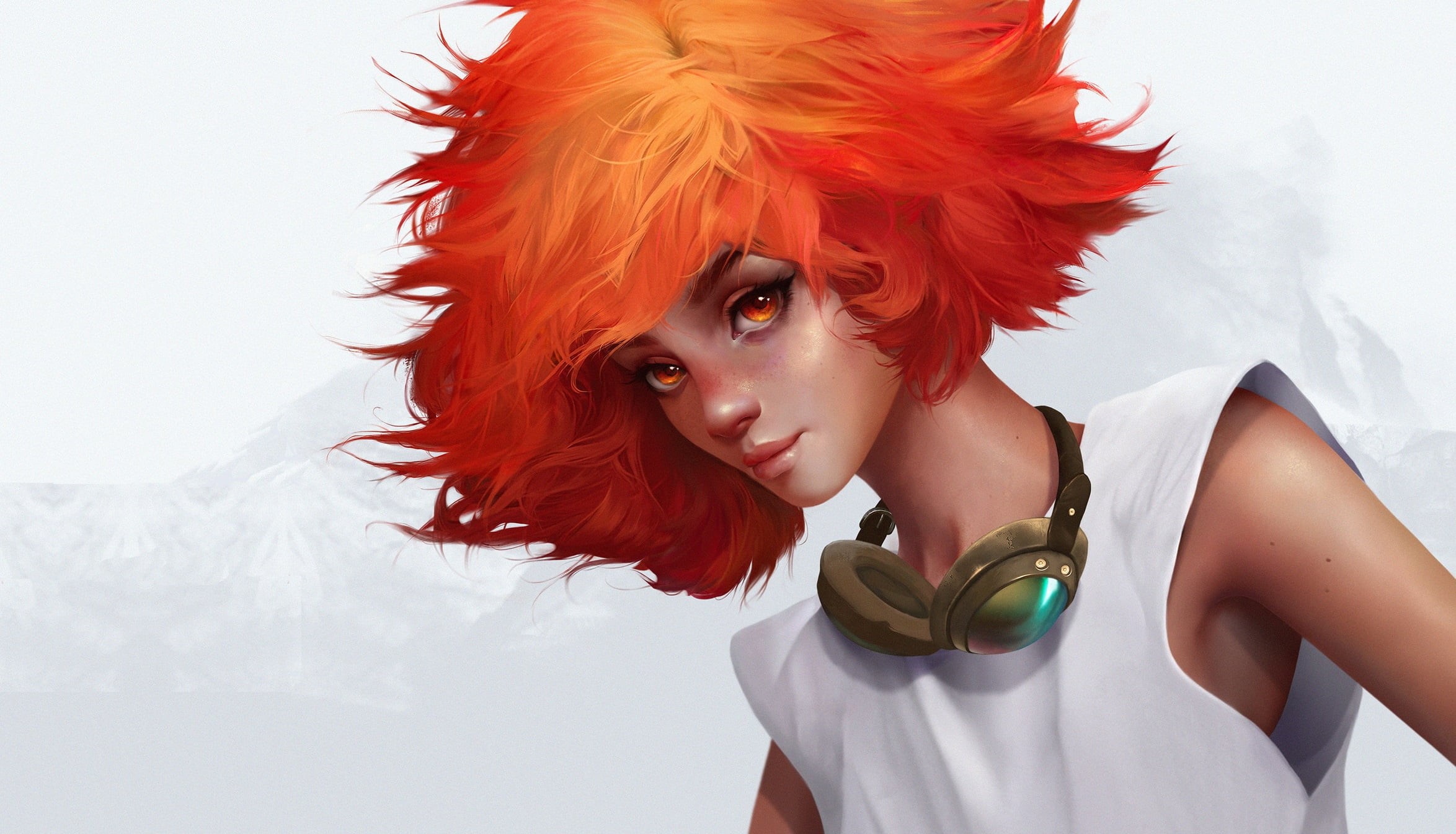 1080P, Edward Wong Hau Pepelu Tivrusky IV, Orange Eyes, Girl, Anime, Orange Hair, Face, Goggles, Edward Wong, HD Wallpaper