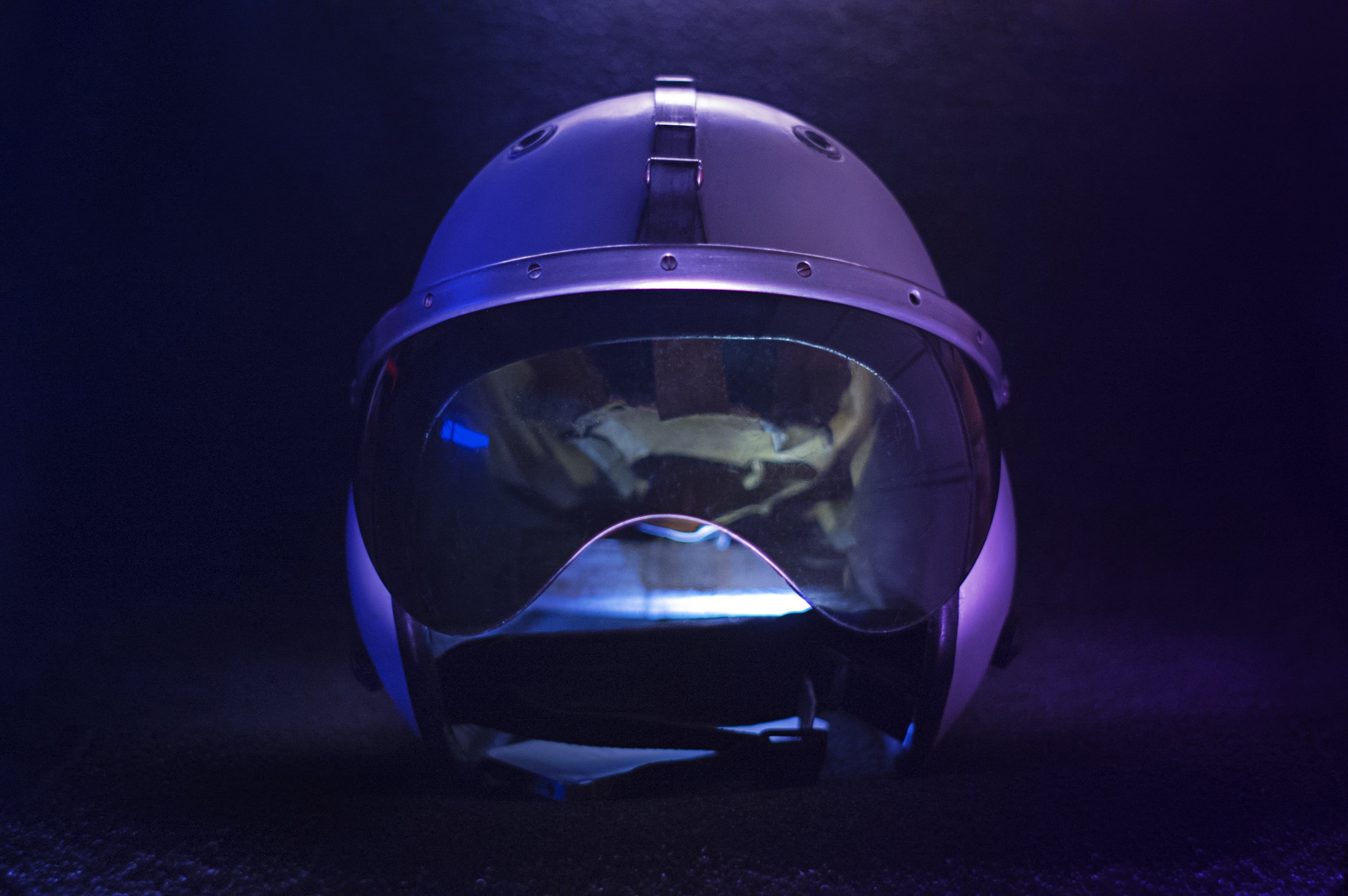 safety, equipment, studio shot, motorcycle, 2K, dark, gray, blue, no people, security, close-up, modern, racing, finance, glass - material, indoors, night, HD Wallpaper