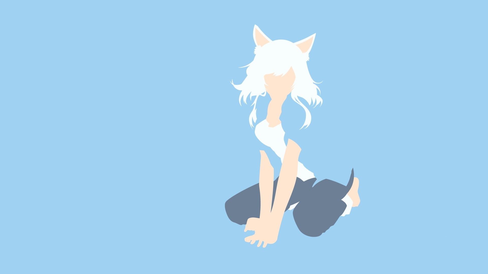 white, white color, anime girls, Sawarineko, outdoors, clear sky, animal themes, representation, nature, cyan, motion, no people, blue, Monogatari Series, HD Wallpaper