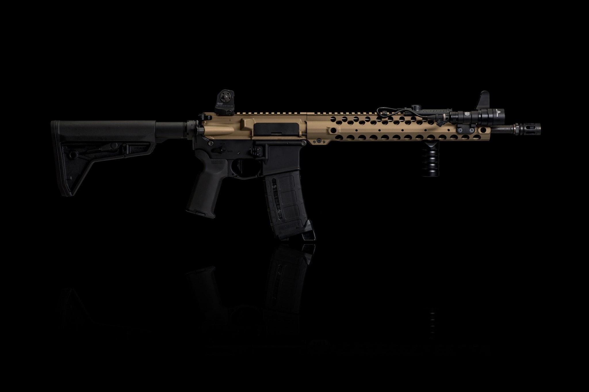 no people, gun, black background, violence, military, weapon, side view, single object, handgun, sign, night, aggression, AR-15, copy space, 1080P, studio shot, HD Wallpaper