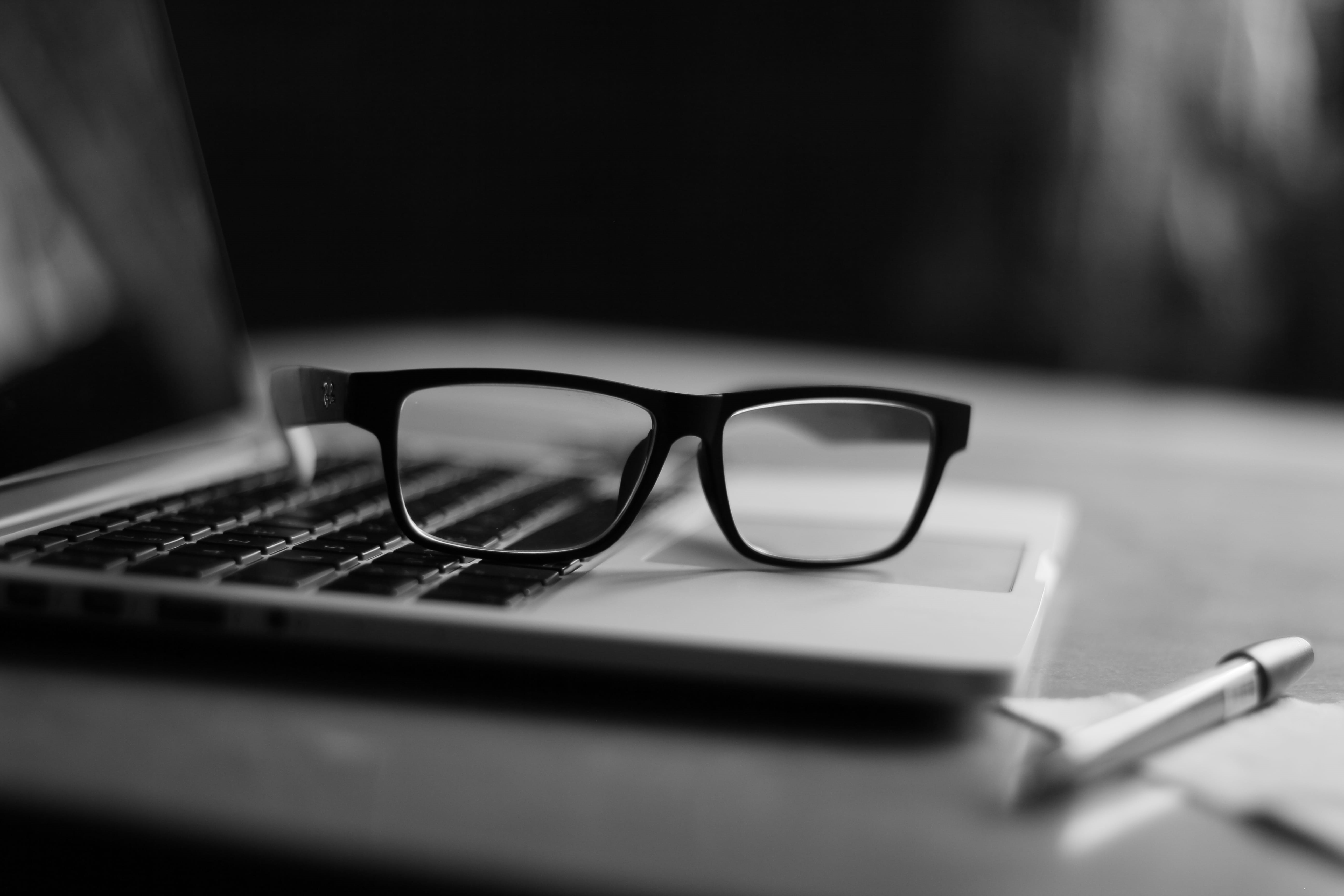 black, accessory, paper, transparent, pen, framed, furniture, no people, eyesight, close-up, pc, eyeglasses, day, selective focus, brick, 5K, jewelry, HD Wallpaper