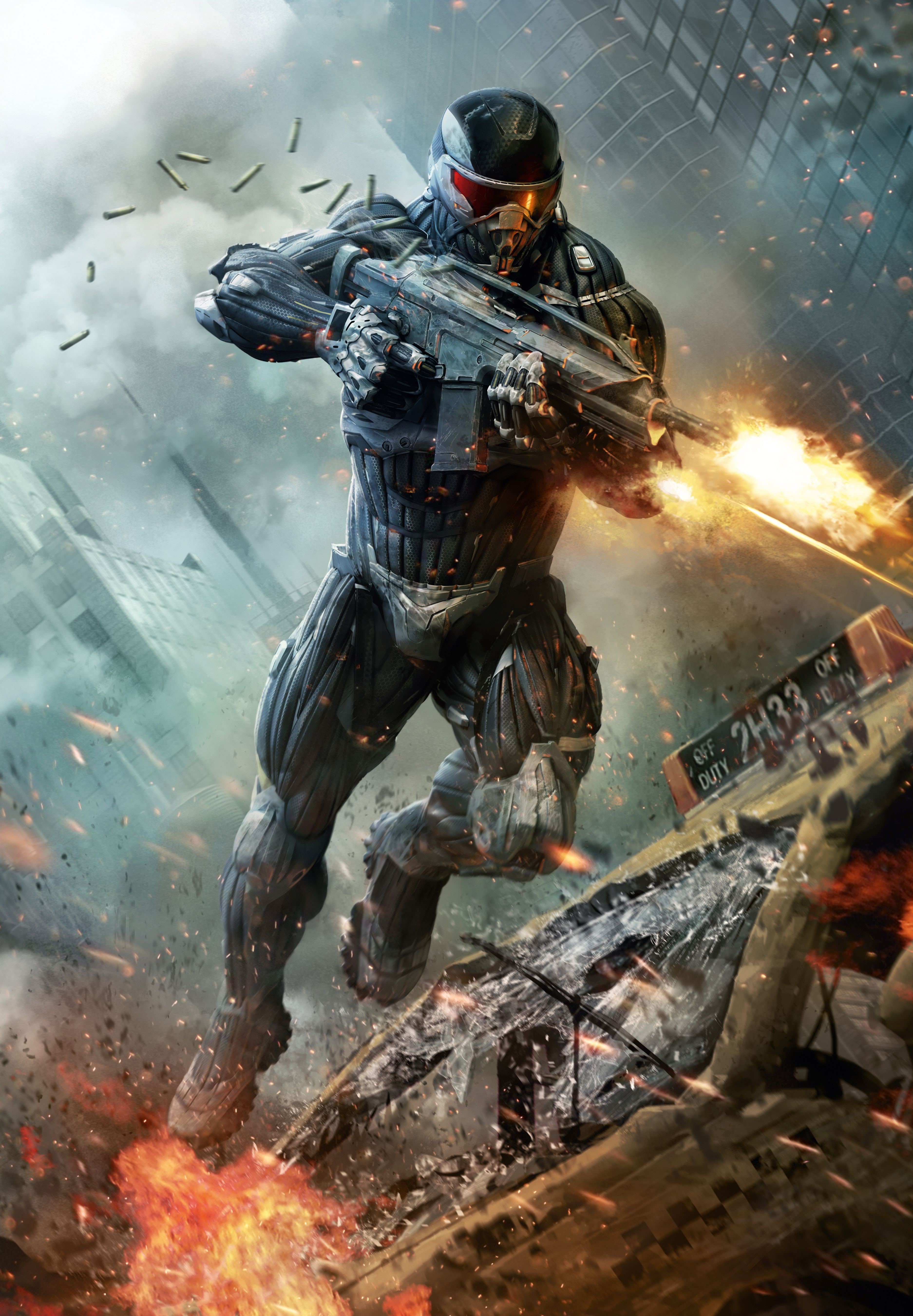 helmet, architecture, nature, Crysis, headwear, adult, protective workwear, robot, 5K, armed forces, Crysis 2, aggression, weapon, digital composite, safety, Phone HD Wallpaper