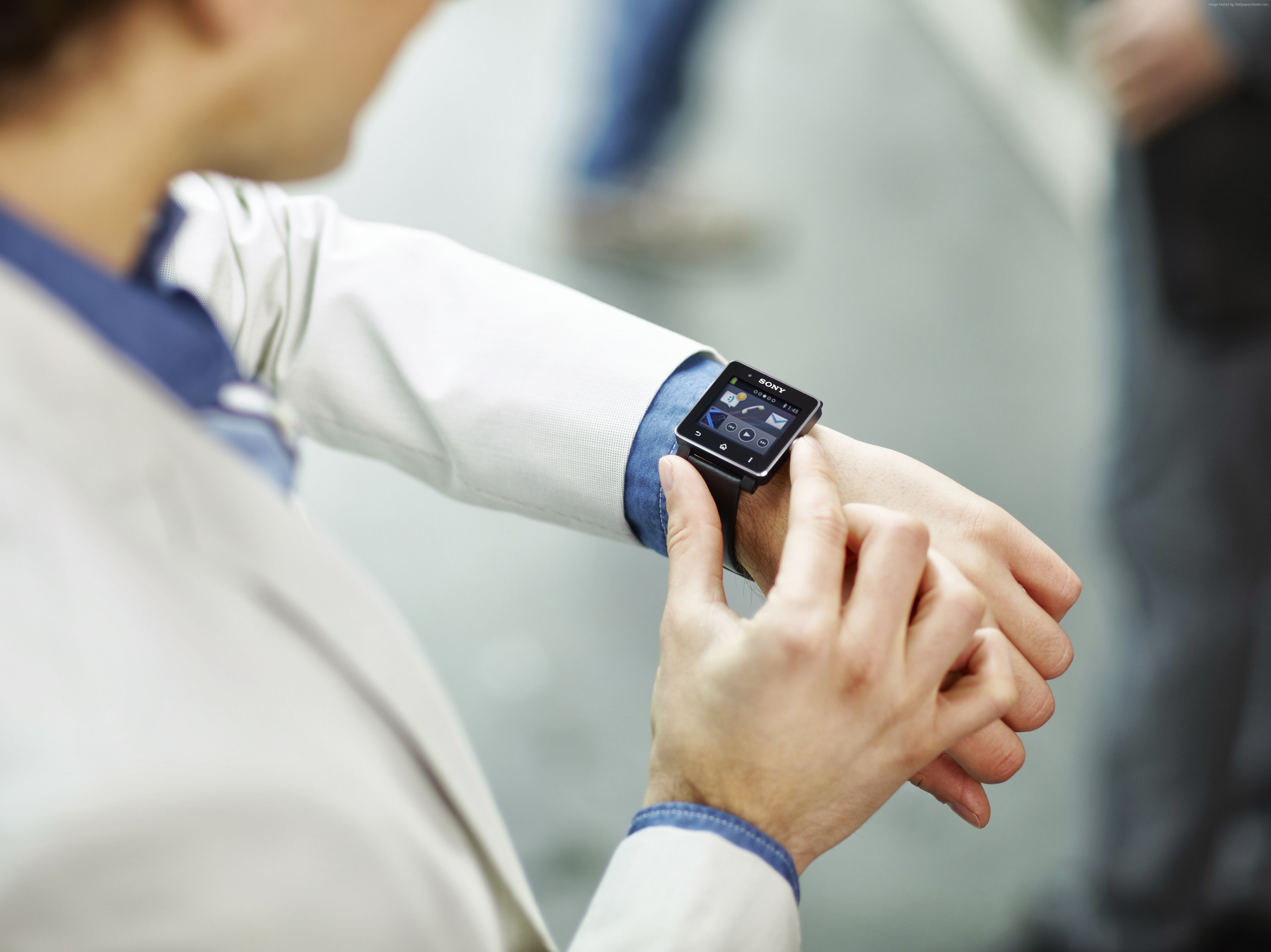 4K, luxury watches, Sony SmartWatch 2 SW2, watches, metal, man in suit, smart watches review, HD Wallpaper