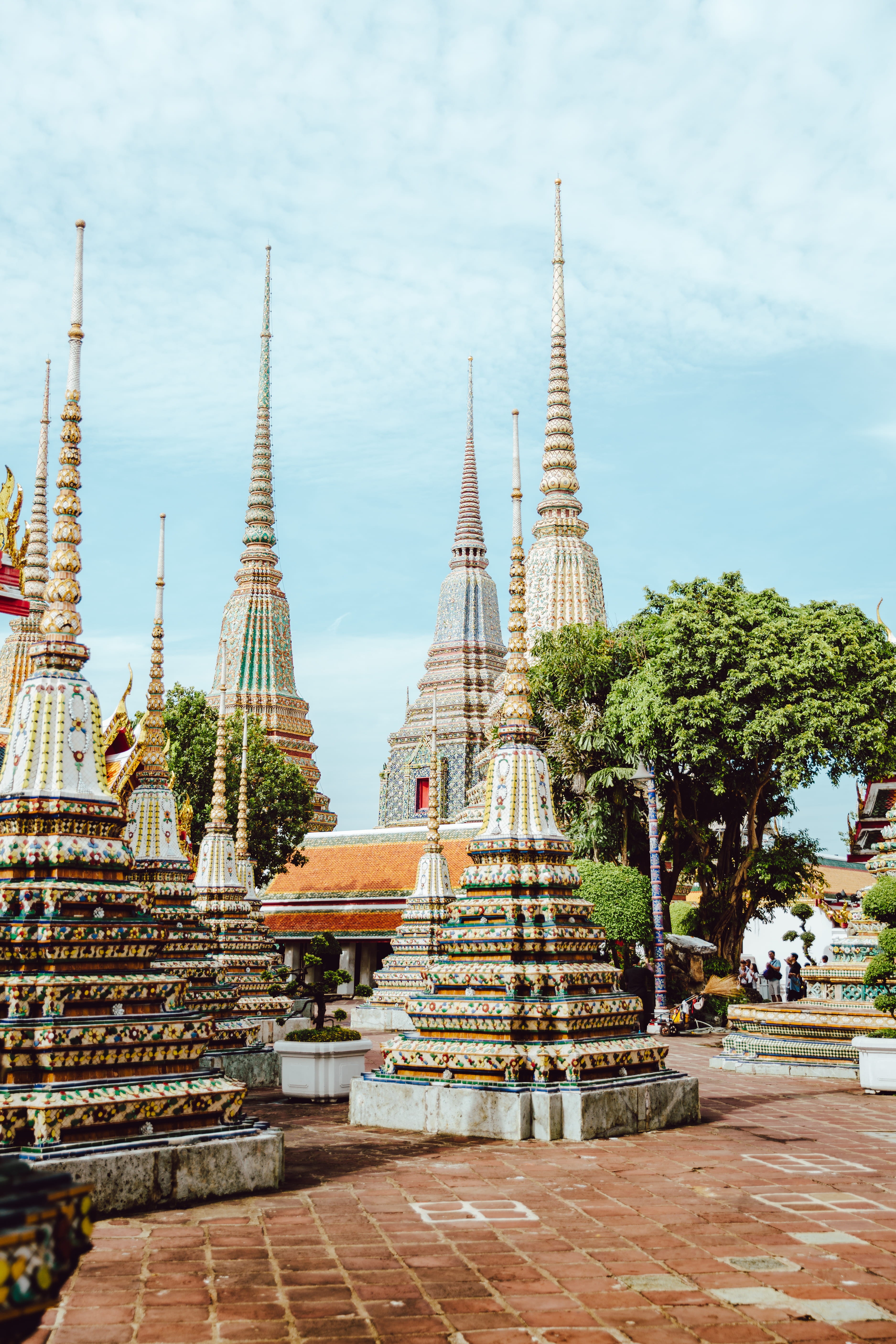 building, religion, temple, no people, spirituality, building exterior, tourism, grand palace, spire, belief, nature, architecture, 5K, bangkok, plant, Phone HD Wallpaper