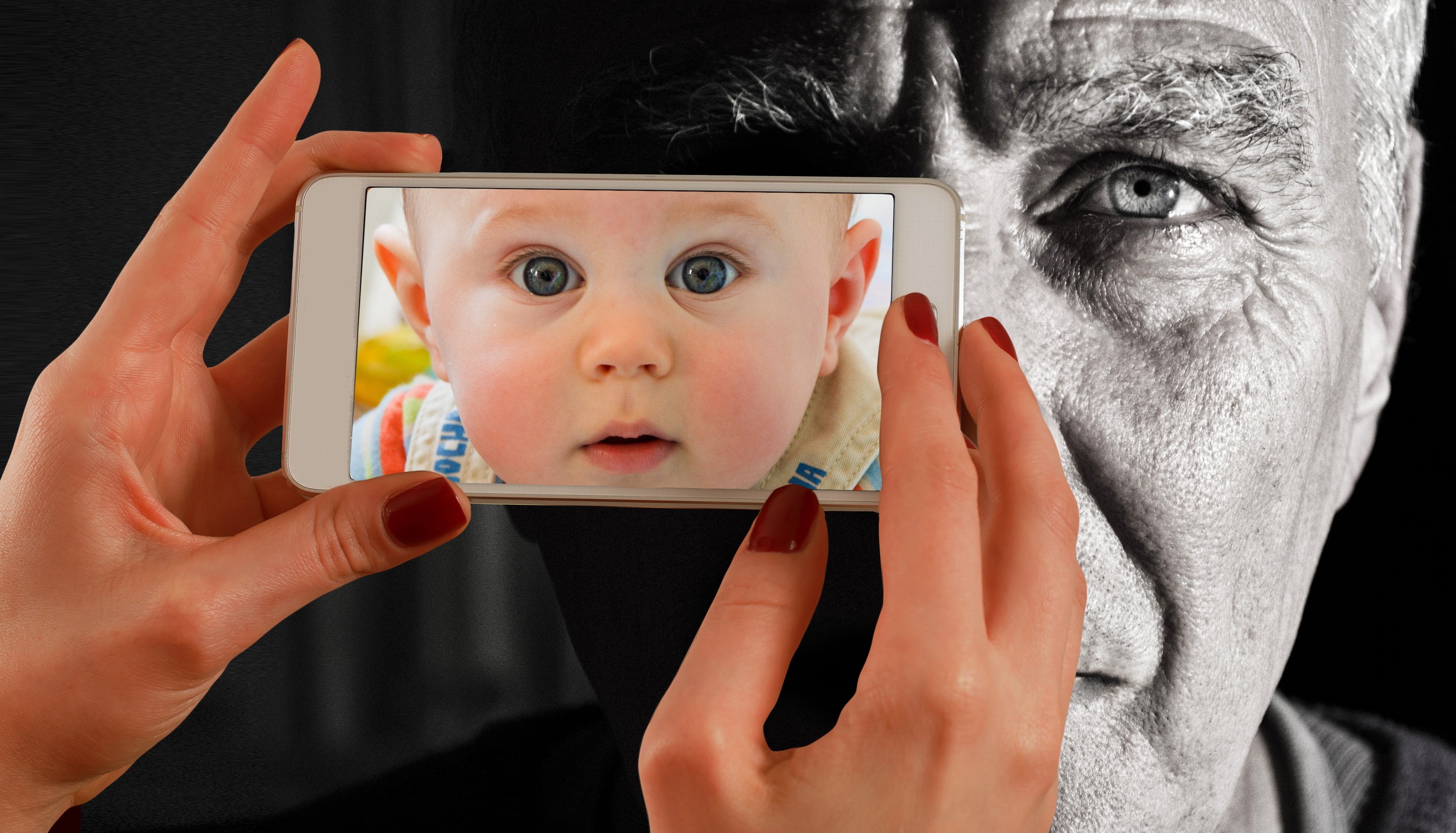 view, request image, double, wishful thinking, black background, media, mirage, discrepancy, third eye, photography, photography themes, baby, virtual, HD Wallpaper