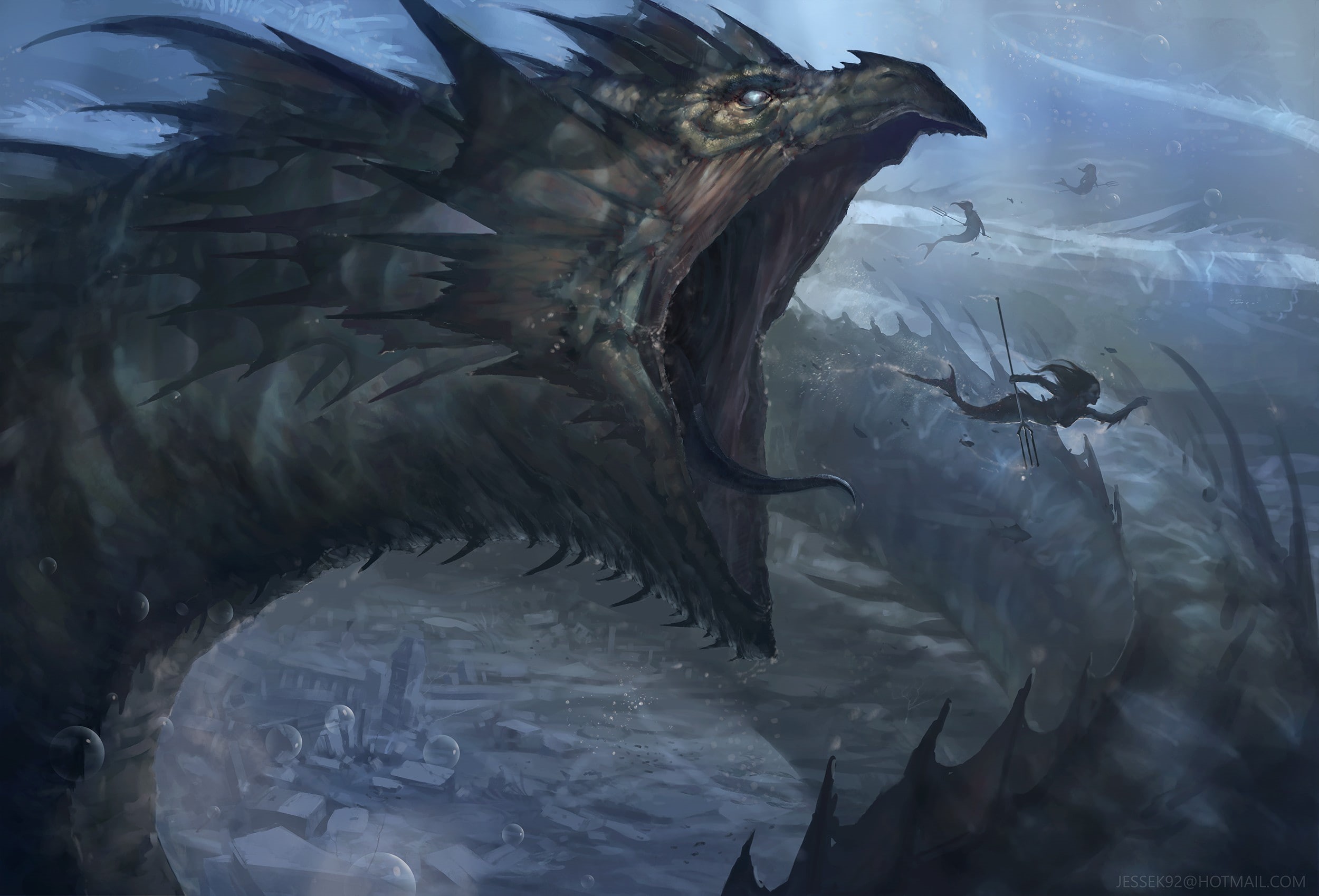 leviathan, mermaids, fantasy art, 1080P, HD Wallpaper