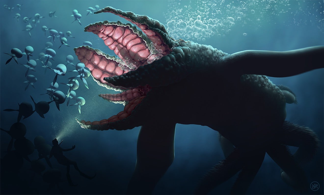 fish, bubbles, lights, 720P, underwater, leviathan, sea, digital art, nature, sea monsters, animals, divers, HD Wallpaper