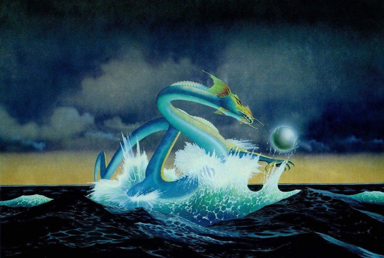 animal, 480P, Fantasy, outdoors, vertebrate, water, nature, underwater, marine, undersea, swimming, Dragon, animals in the wild, animal themes, cloud - sky, HD Wallpaper