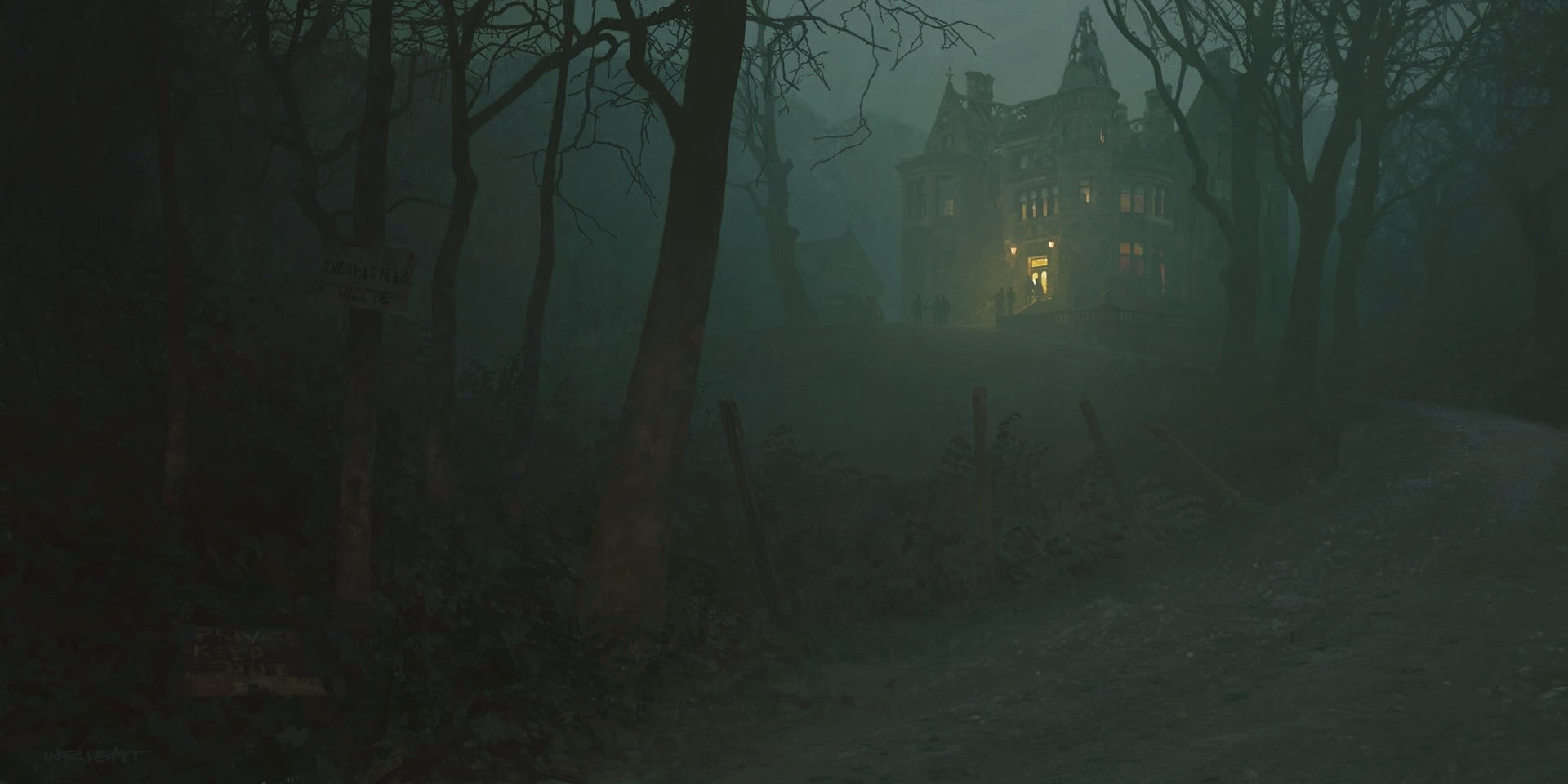 space, mansion, forest, night, stars, church, creature, horror, Cthulu, Richard Wright, 1080P, H. P. Lovecraft, HD Wallpaper