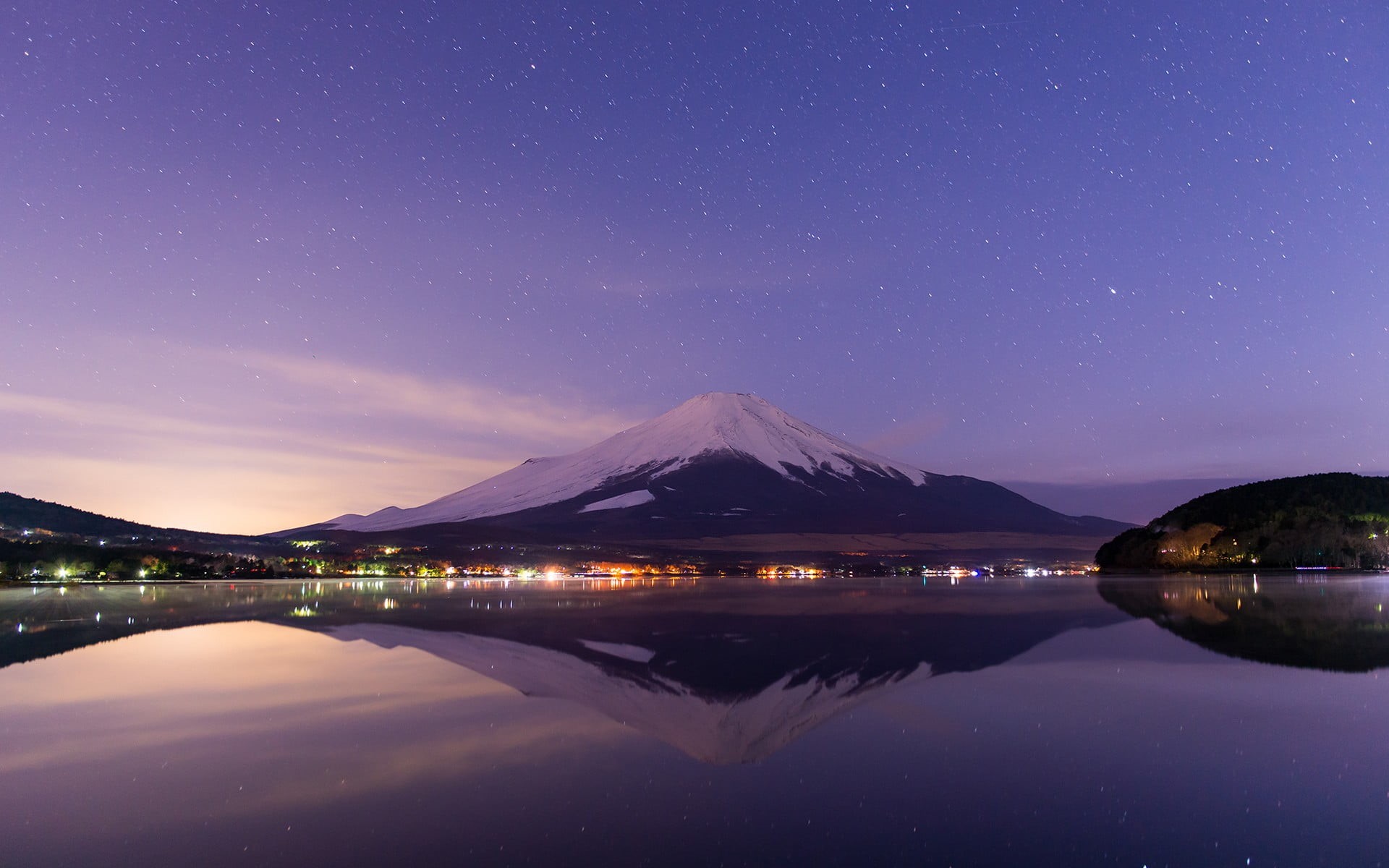 snowcapped mountain, waterfront, black, baseball, star - space, 1080P, tranquility, red, purple, lake, beauty in nature, landscape, cold temperature, mountain, HD Wallpaper