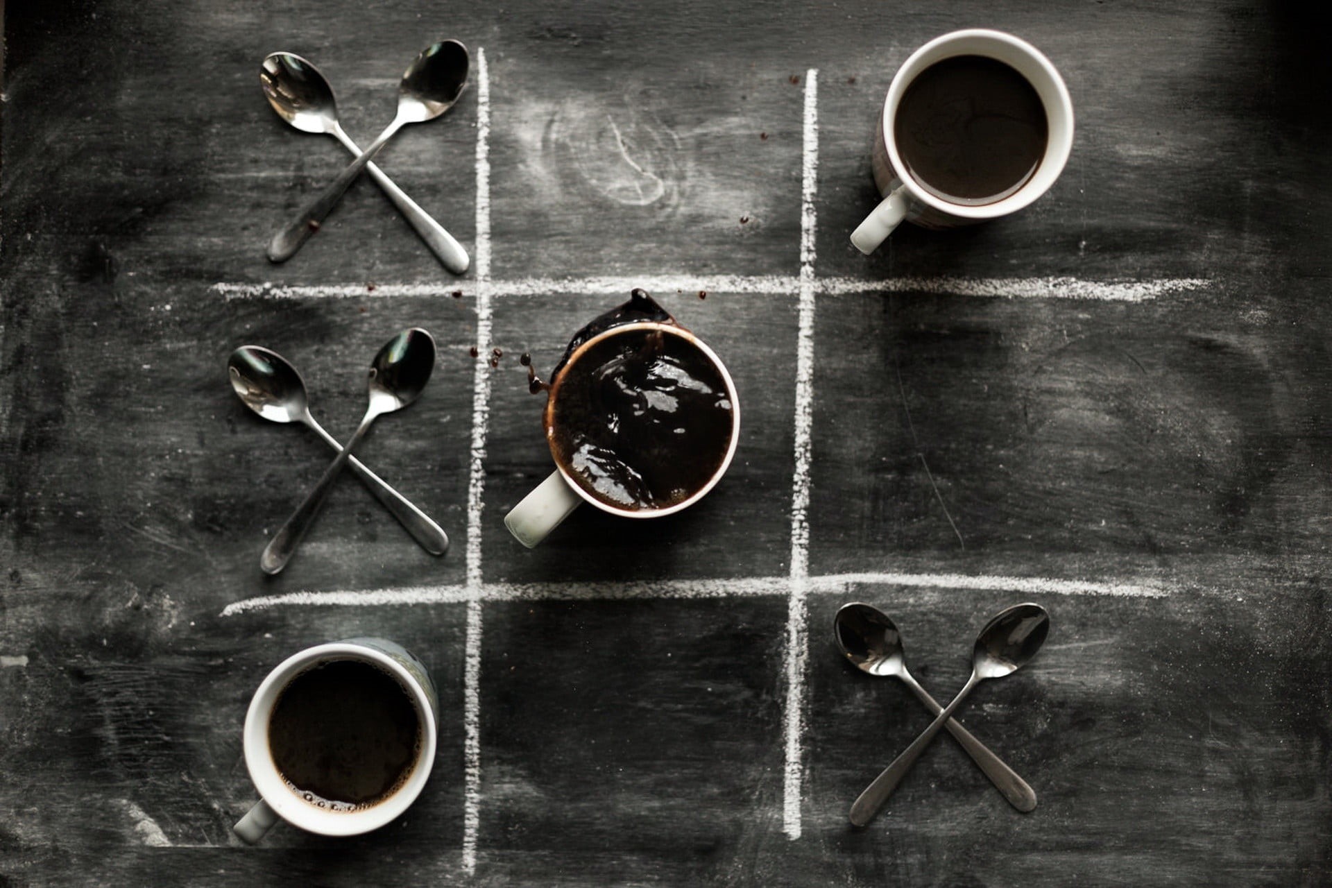 crockery, tool, freshness, no people, indoors, kitchen utensil, drink, gray, refreshment, spoon, food, table, directly above, coffee, hot drink, tea, 1080P, HD Wallpaper