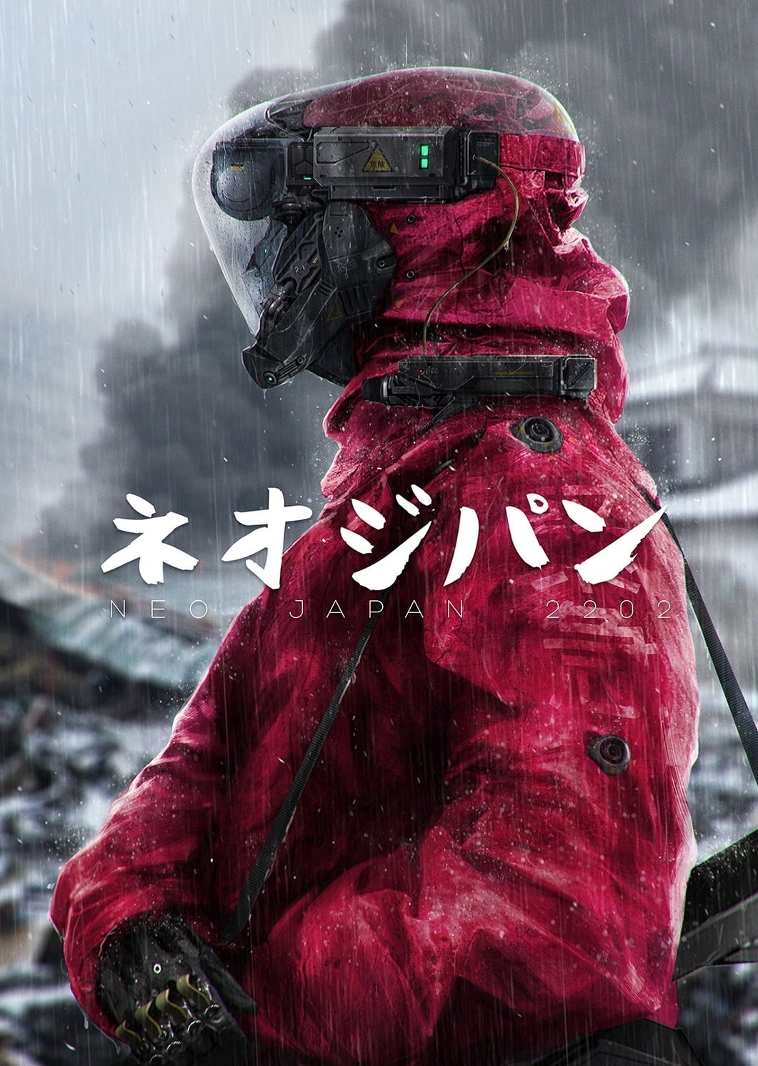 digital art, futuristic, cyberpunk, 720P, smoke, science fiction, mask, rain, Neo Japan 2202, Phone HD Wallpaper