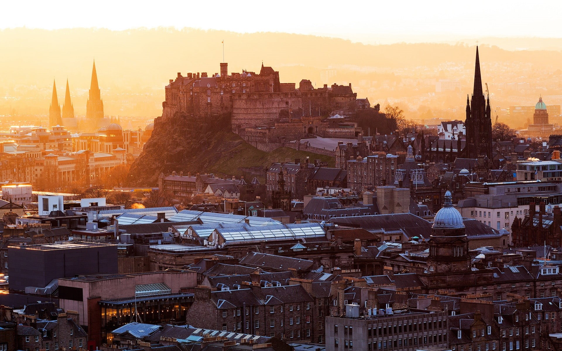 Dawn, united, 1080P, Houses, Buildings, Kingdom, City, Castle, Edinburgh, Scotland, HD Wallpaper