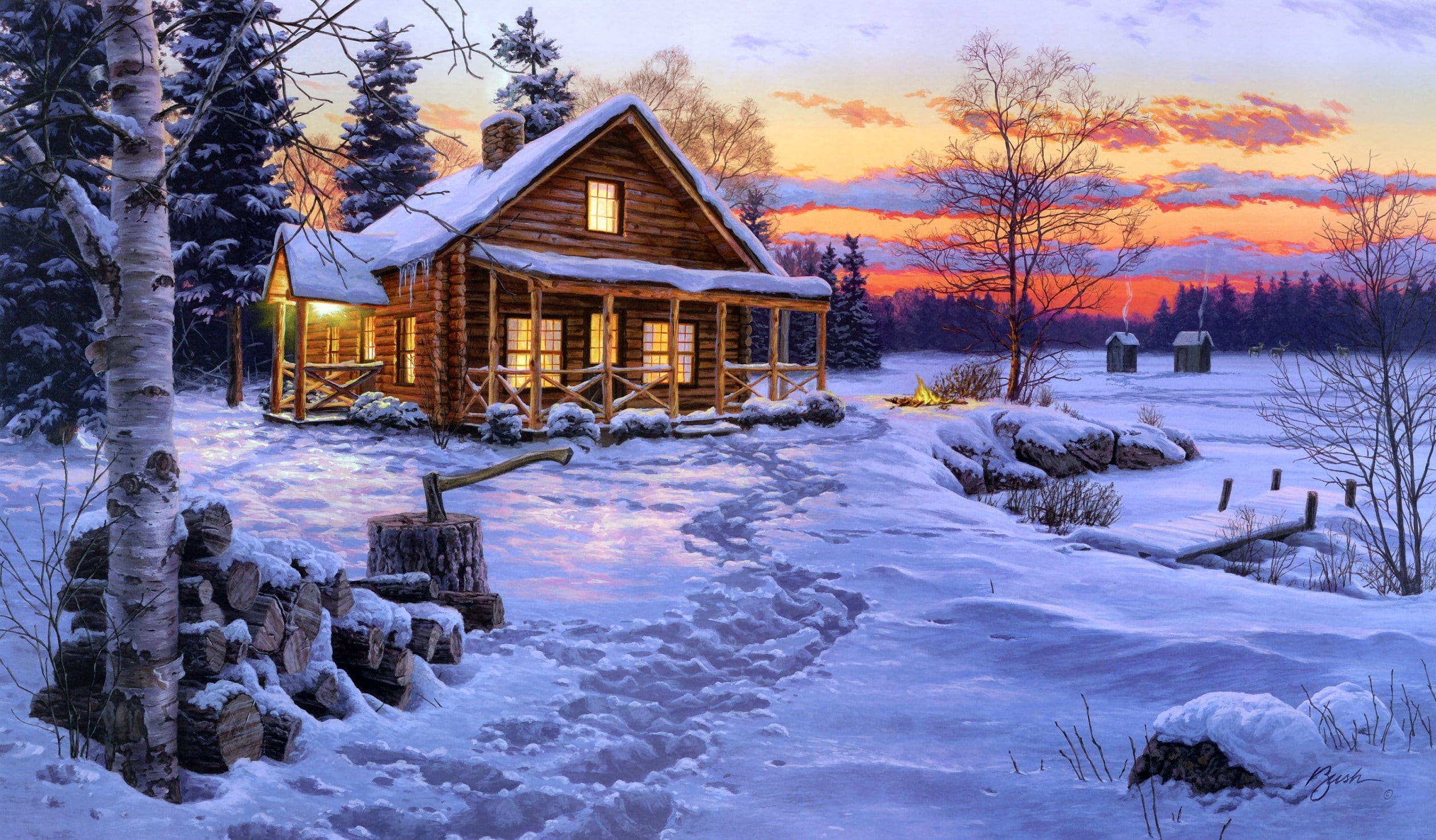 dusk, plant, wood, cabin, wooden, brown, nature, architecture, color Image, sky, hut, building, woodland, spruce, tranquility, night, wood - Material, white, HD Wallpaper