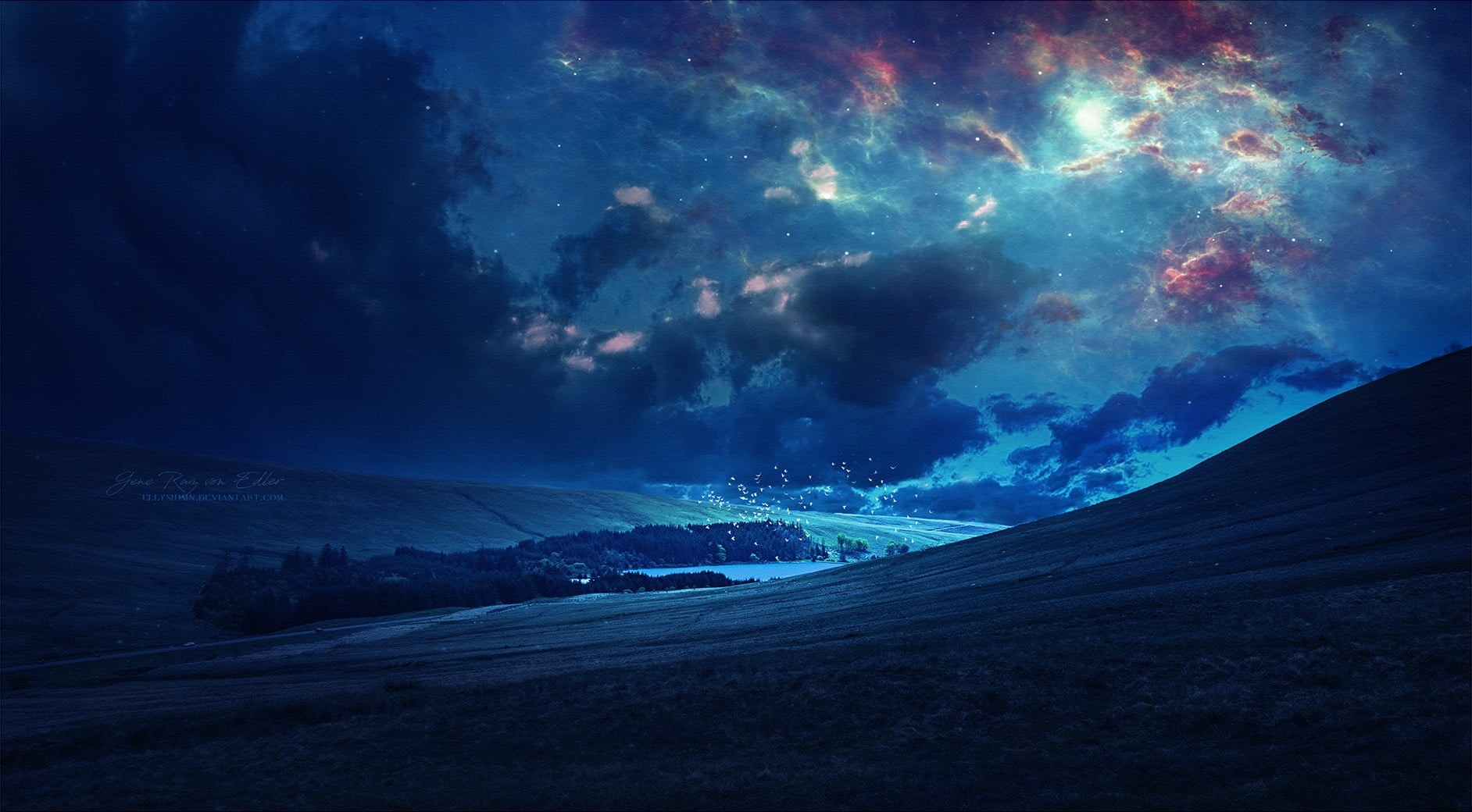 season, hill, sun, field, scenics - nature, rural Scene, landscape, grass, land, sunset, environment, storm, blue, scenics, fog, green Color, no People, HD Wallpaper
