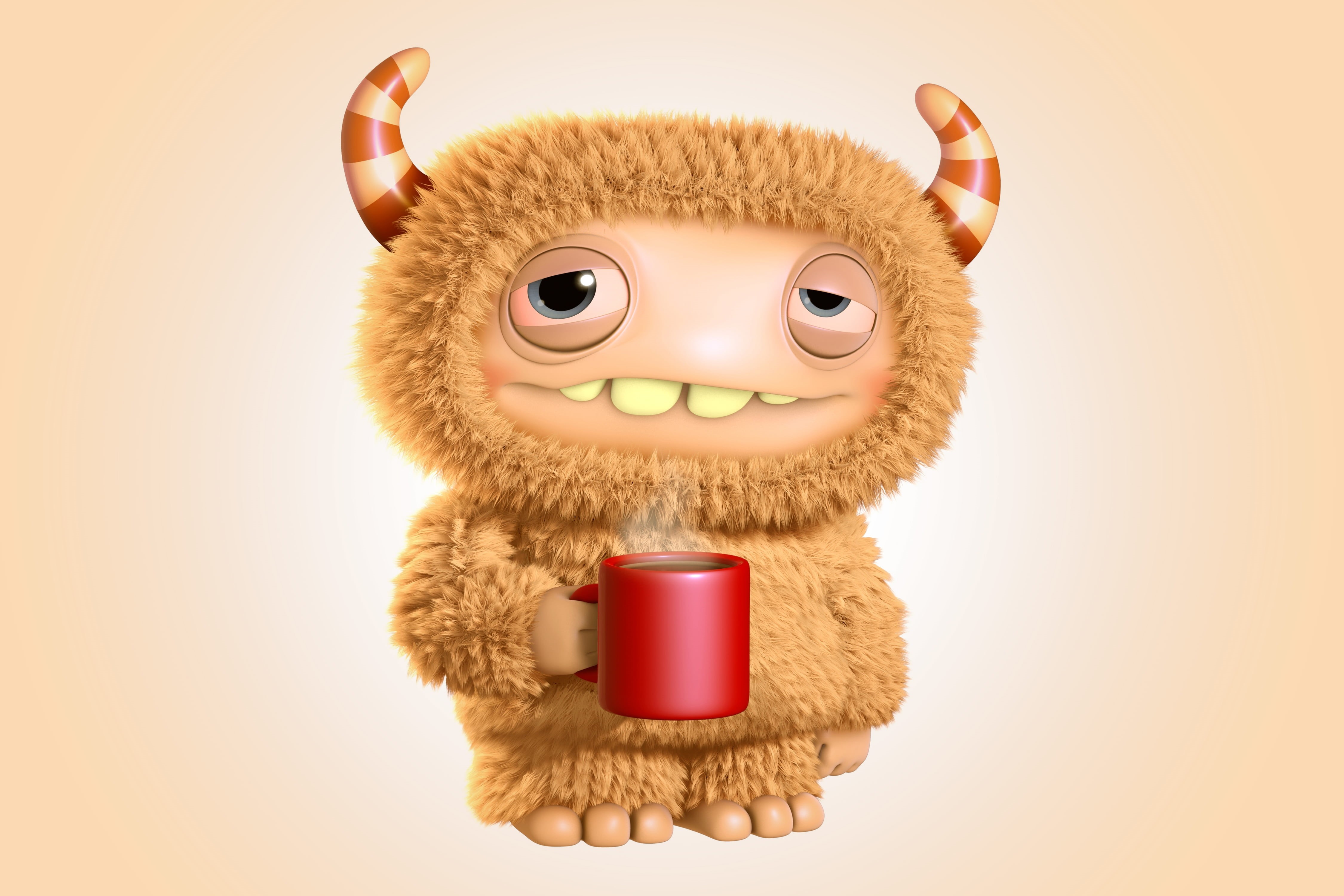 yellow, smiling, white Background, coffee, teddy bear, happiness, foot, hat, stuffed toy, cut out, cheerful, indoors, facial Expression, cap, morning, one Person, HD Wallpaper