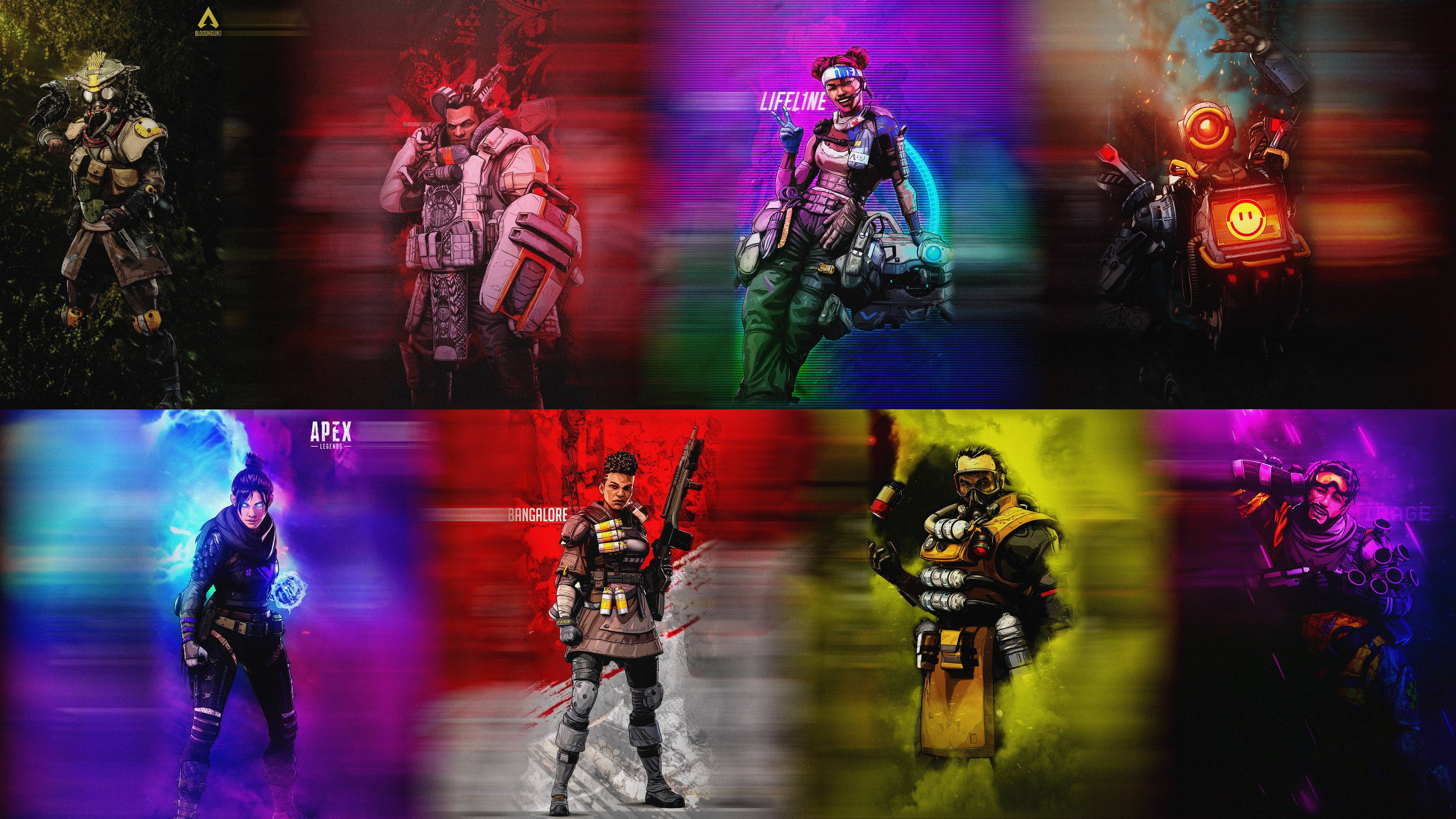 Video Game, Gibraltar (Apex Legends), Caustic (Apex Legends), Bloodhound (Apex Legends), Mirage (Apex Legends), Pathfinder (Apex Legends), Lifeline (Apex Legends), HD Wallpaper