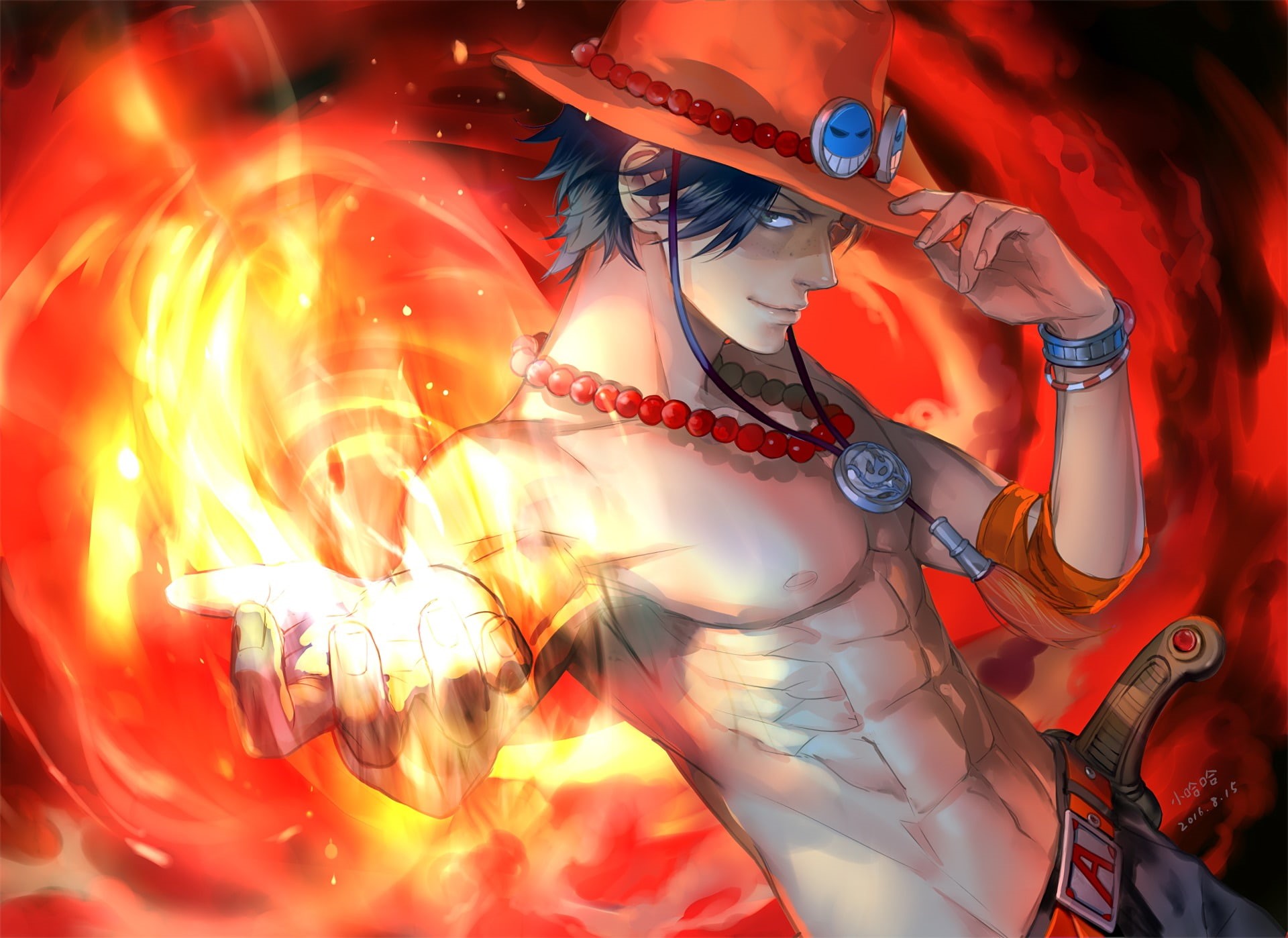 1080P, Portgas D. Ace, digital, art, One Piece, Anime, piece, one, character, HD Wallpaper