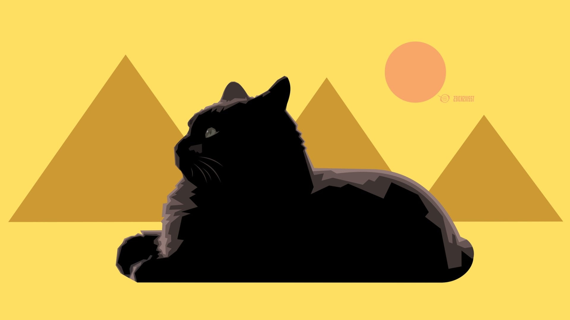 silhouette, pets, Sun, mammal, yellow, Egyptian, one animal, sign, Cats, Cat, feline, shape, black color, Cubism, domestic animals, 1080P, vertebrate, HD Wallpaper