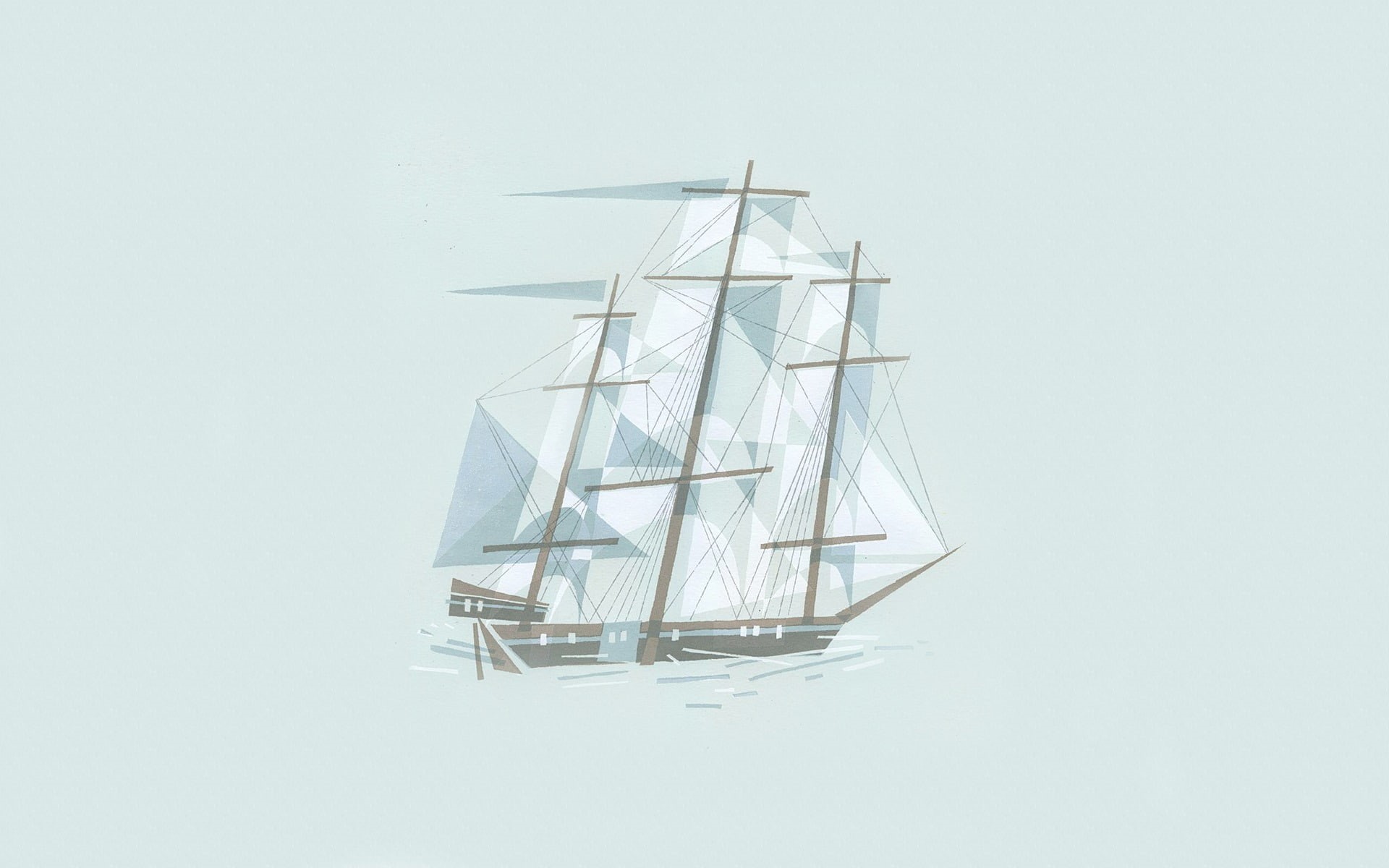 line, 1080P, illustration, figure, cubism, minimalism, gray, white, ship, sailboat, HD Wallpaper
