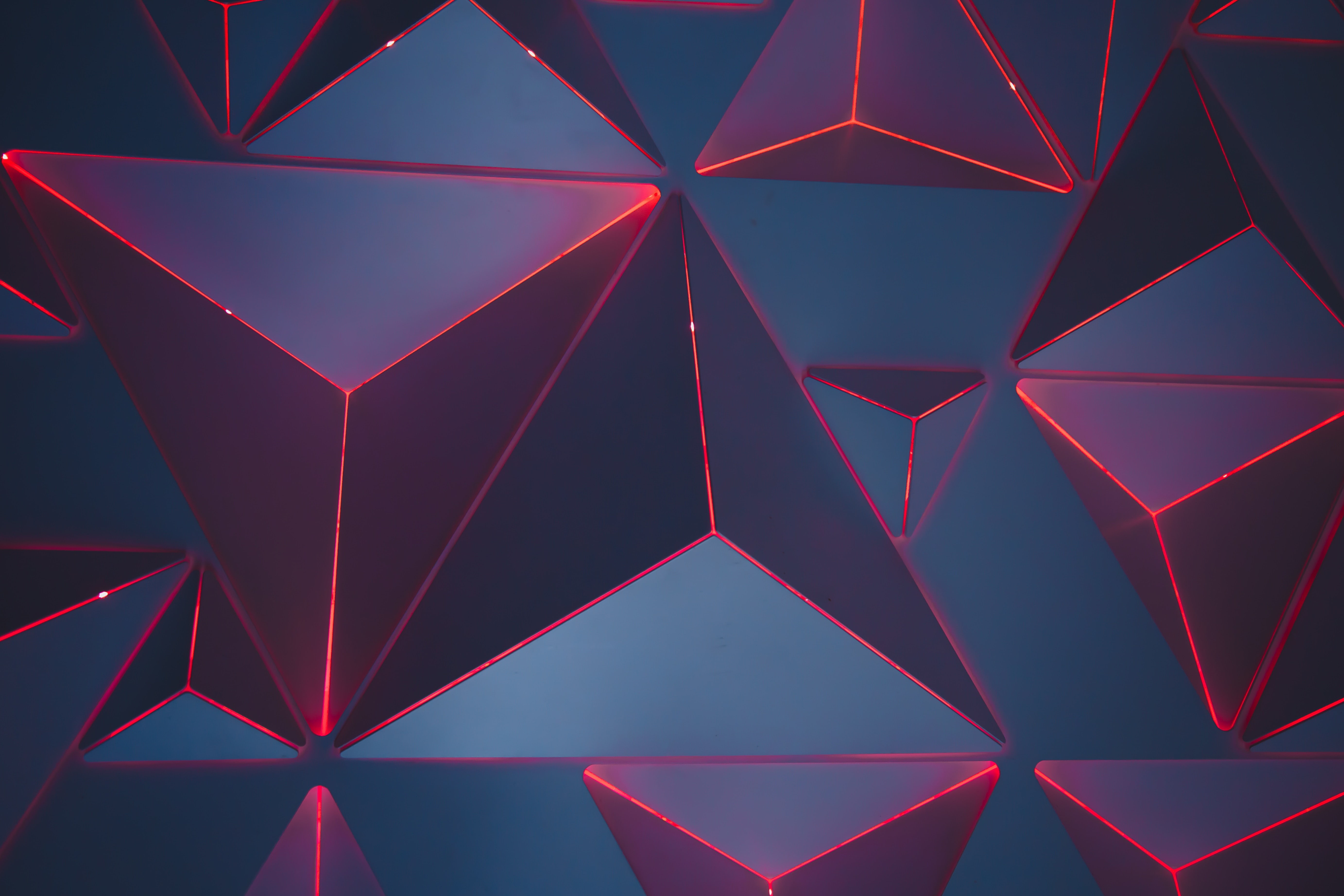 Pattern, Geometric, 5K, Triangles, 5K, Red, Neon, HD Wallpaper