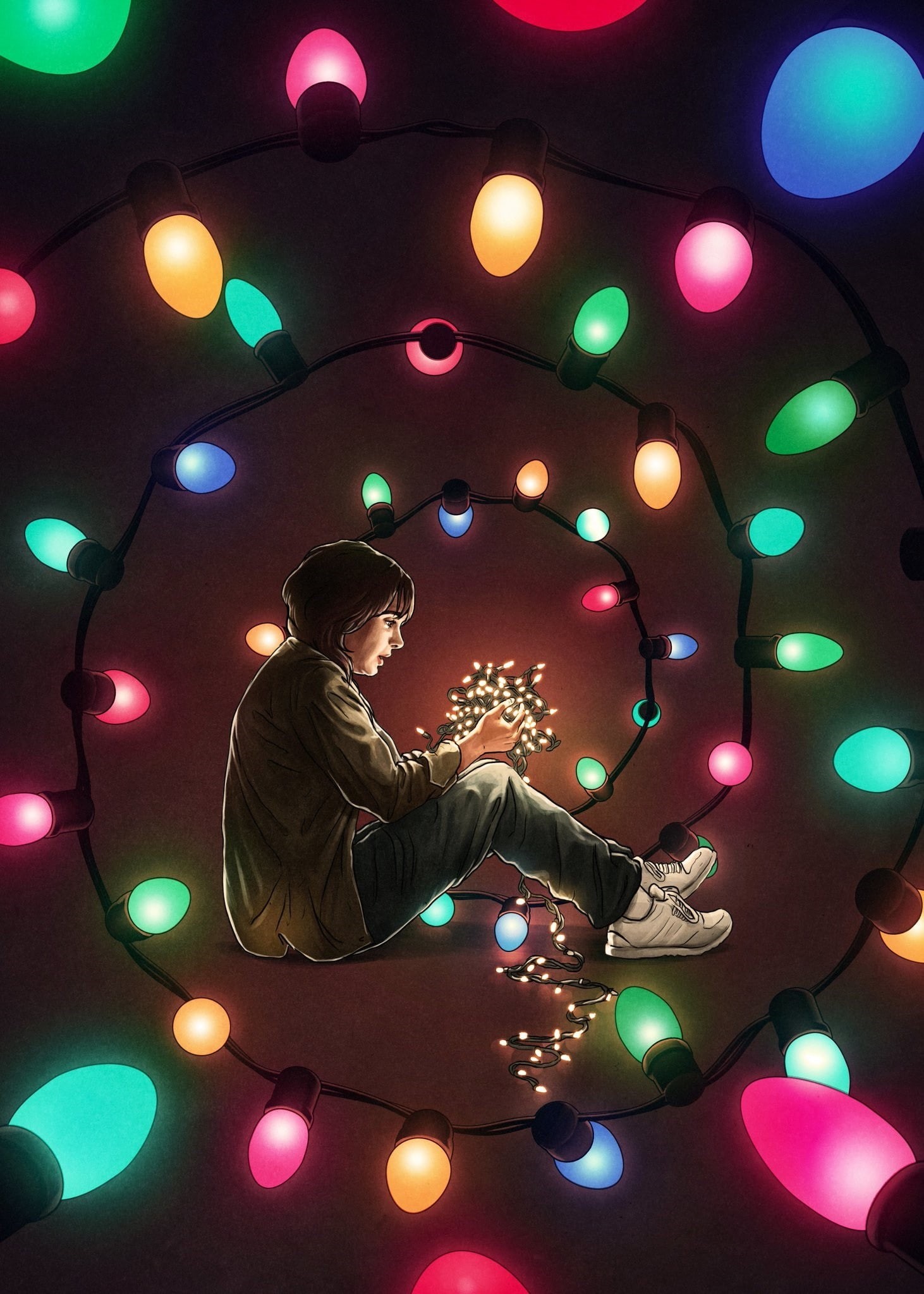 lights, Stranger Things, 1080P, artwork, Netflix, colorful, Phone HD Wallpaper