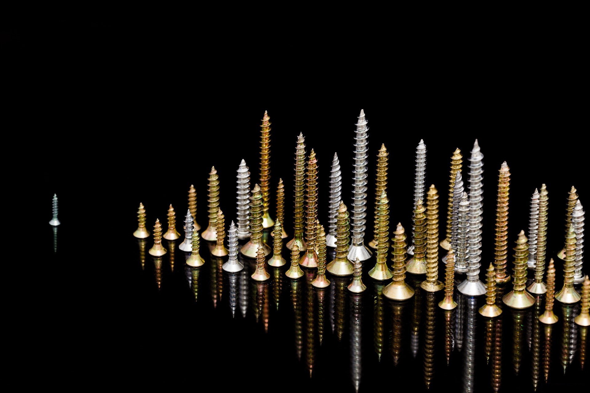 1080P, illuminated, metal, abundance, business, gold colored, studio shot, black background, collection, indoors, screw, single object, pattern, no people, HD Wallpaper