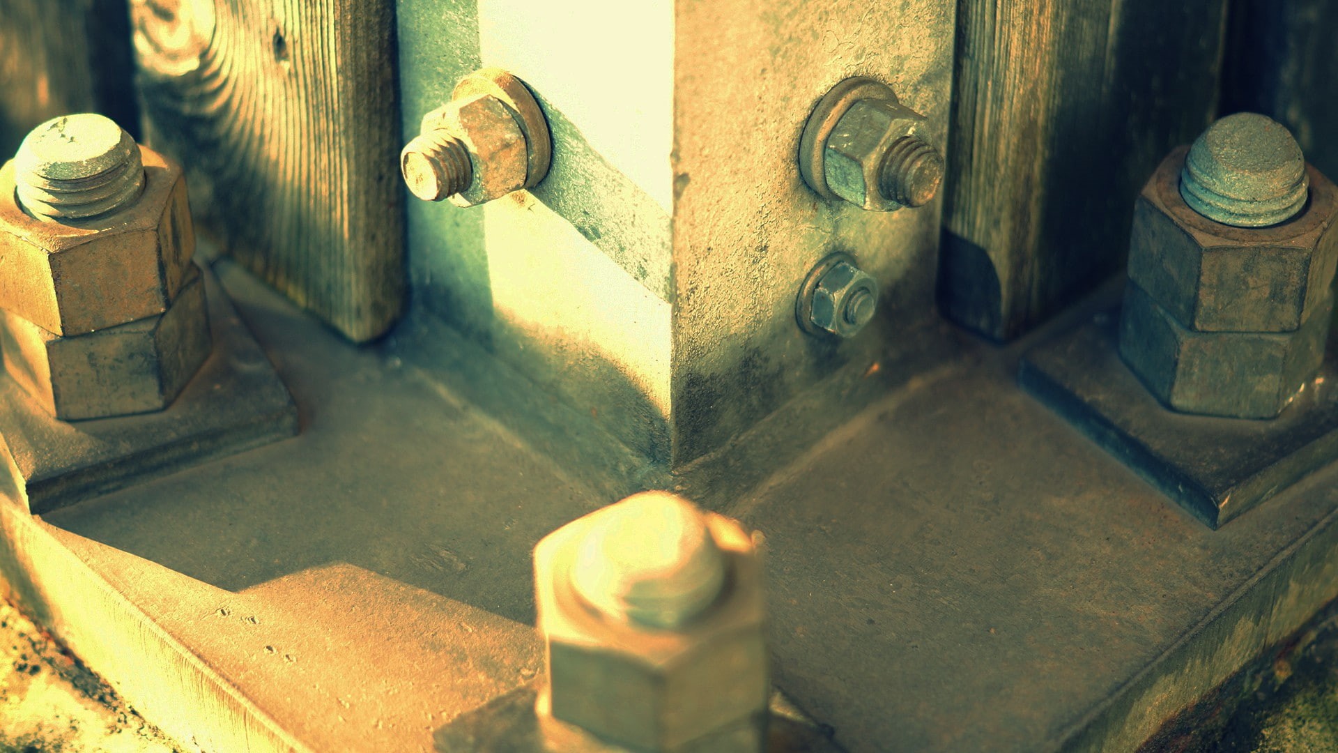 day, no people, pattern, close-up, 1080P, sunlight, old, connection, screws, indoors, metal, machine valve, belief, wall - building feature, high angle view, HD Wallpaper