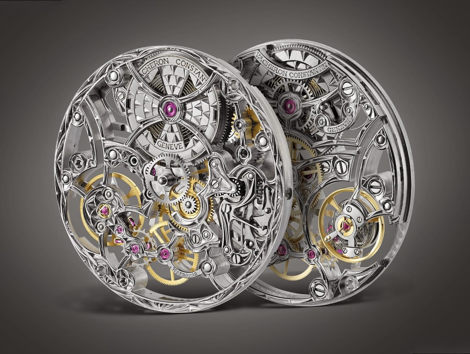 gear, luxury watches, antique, clock, pattern, still life, gray, gray background, indoors, rear view, complexity, 720P, Vacheron Constanin, abundance, HD Wallpaper