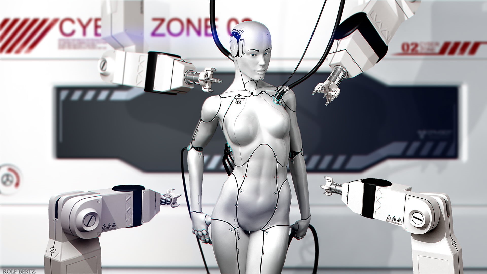 cable, robot, hanging, photography themes, science fiction, creativity, close-up, representation, indoors, communication, 1080P, digital art, healthcare and medicine, HD Wallpaper
