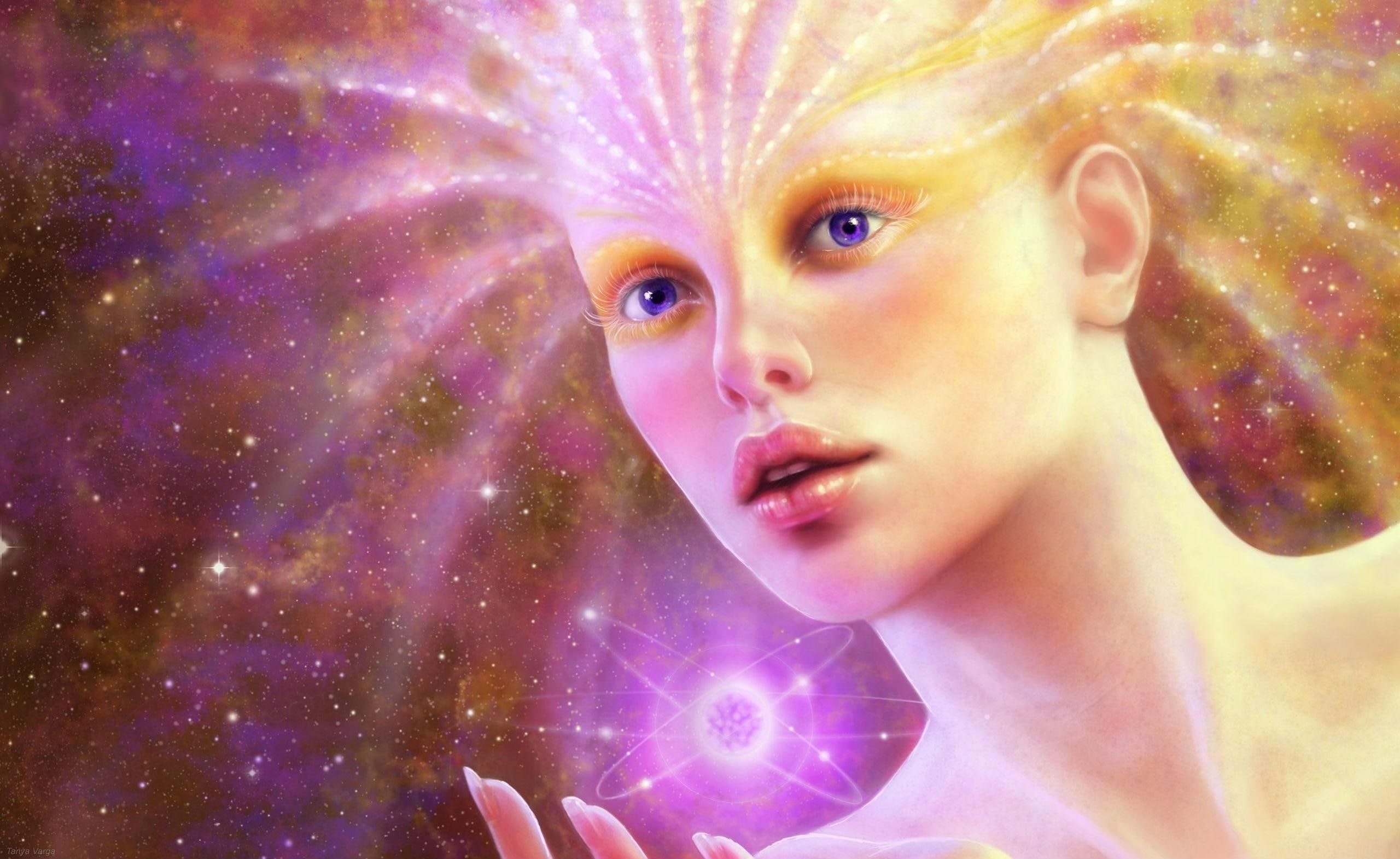 purple, lovely, beautiful, 2K, 3d and abst, alien, pink, face, fine, digital, fantasy, girl, woman, HD Wallpaper