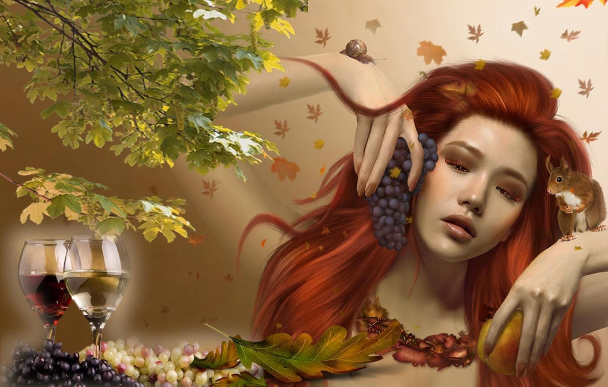 girl, romantic, 1080P, scener, beautiful, wine, woman, fine, fantasy, grapes, digital, lovely, nice, face, HD Wallpaper