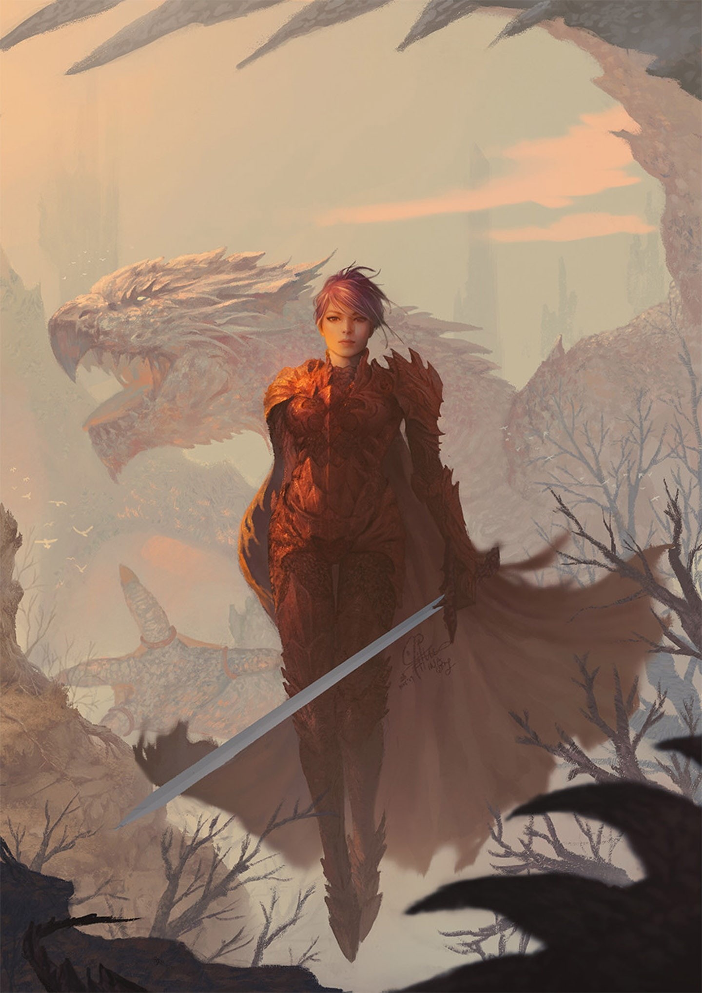 ina-wong-kara, beautiful, ina, fantasy, woman, beauty, warrior, dragon, art, 1080P, original, sword, artist, wong, Phone HD Wallpaper