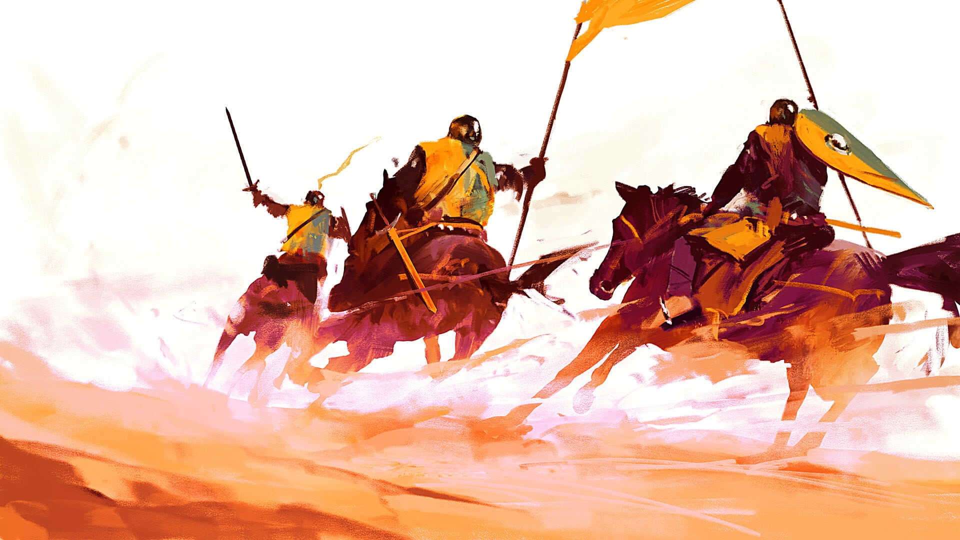 battle charge, flag, horse, fantasy art, sword, 1080P, knight, HD Wallpaper