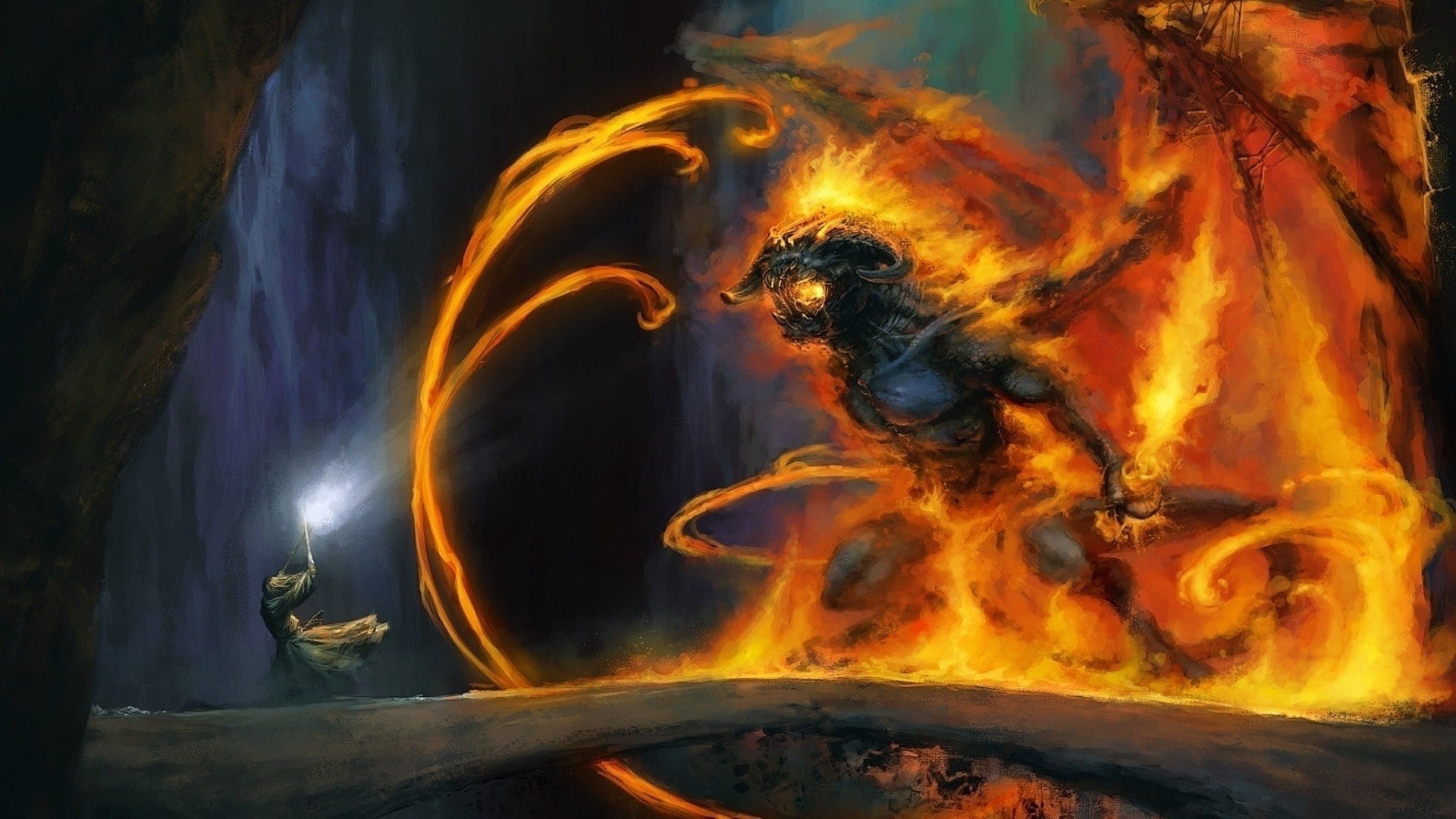 The Lord Of The Rings, 1080P, fantasy Art, Balrogs, gandalf, HD Wallpaper