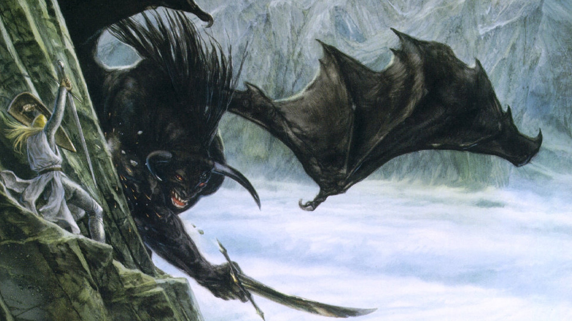 j r r_ tolkien balrogs the silmarillion john howe fantasy art, 1080P, HD Wallpaper