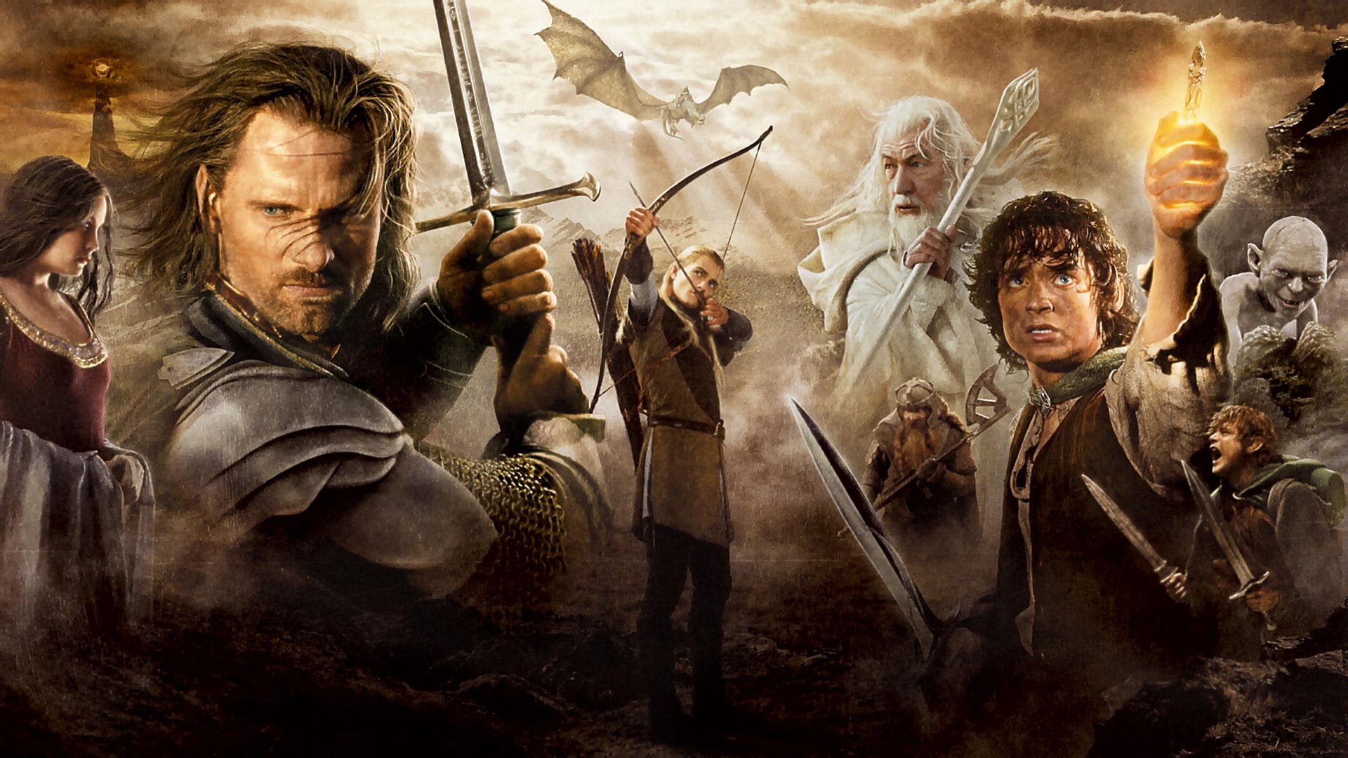John Rhys-Davies, Orlando Bloom, Gollum, Arwen Evenstar, The Lord of the Rings, Aragorn, Sam Gamgee, 1080P, The Lord of the Rings: The Return of the King, HD Wallpaper