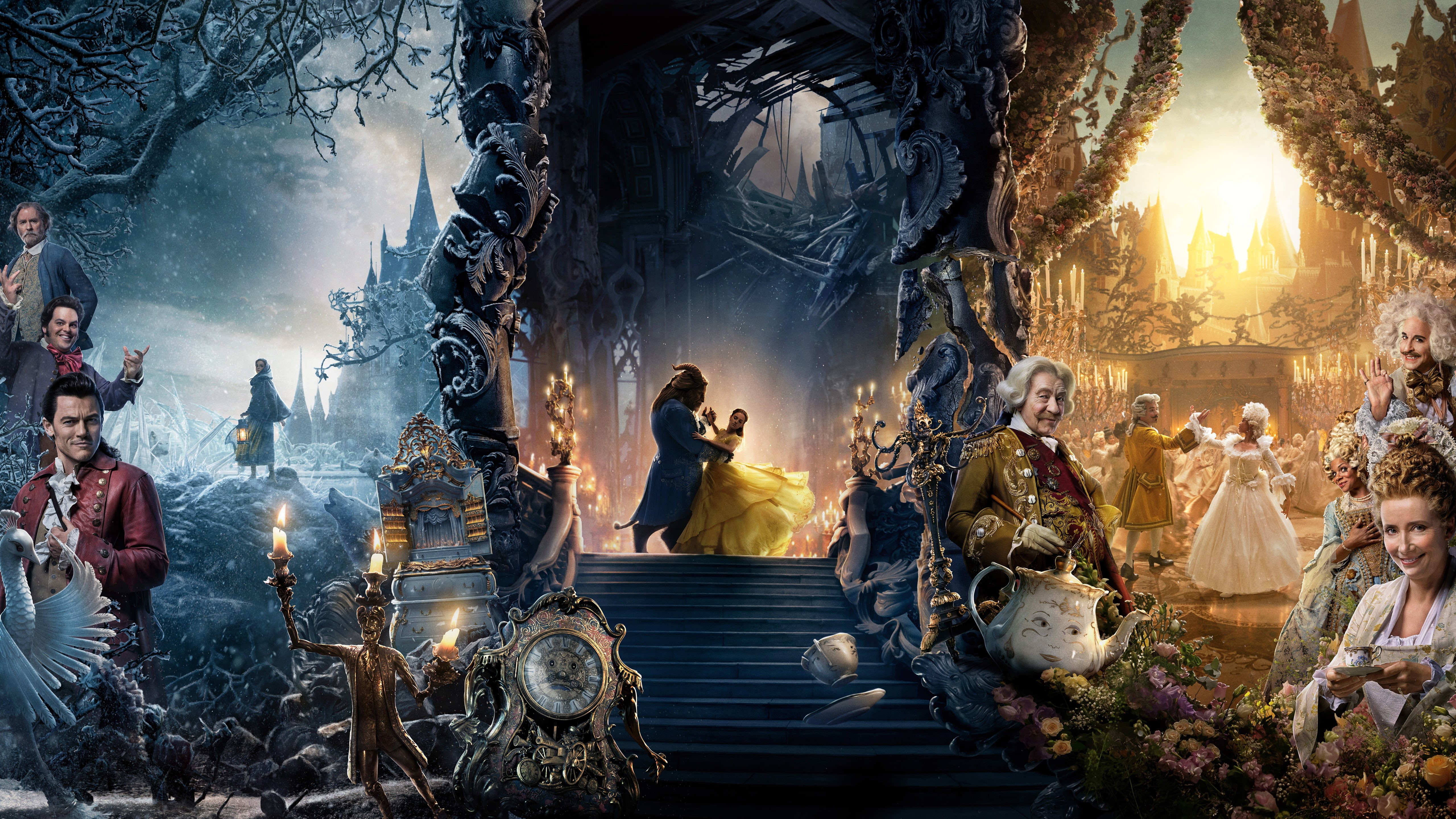 Emma Watson, 5K, Dan Stevens, Stanley Tucci, Josh Gad, poster, Kevin Kline, Luke Evans, Ian McKellen, fantasy, Beauty and the Beast, the musical, HD Wallpaper
