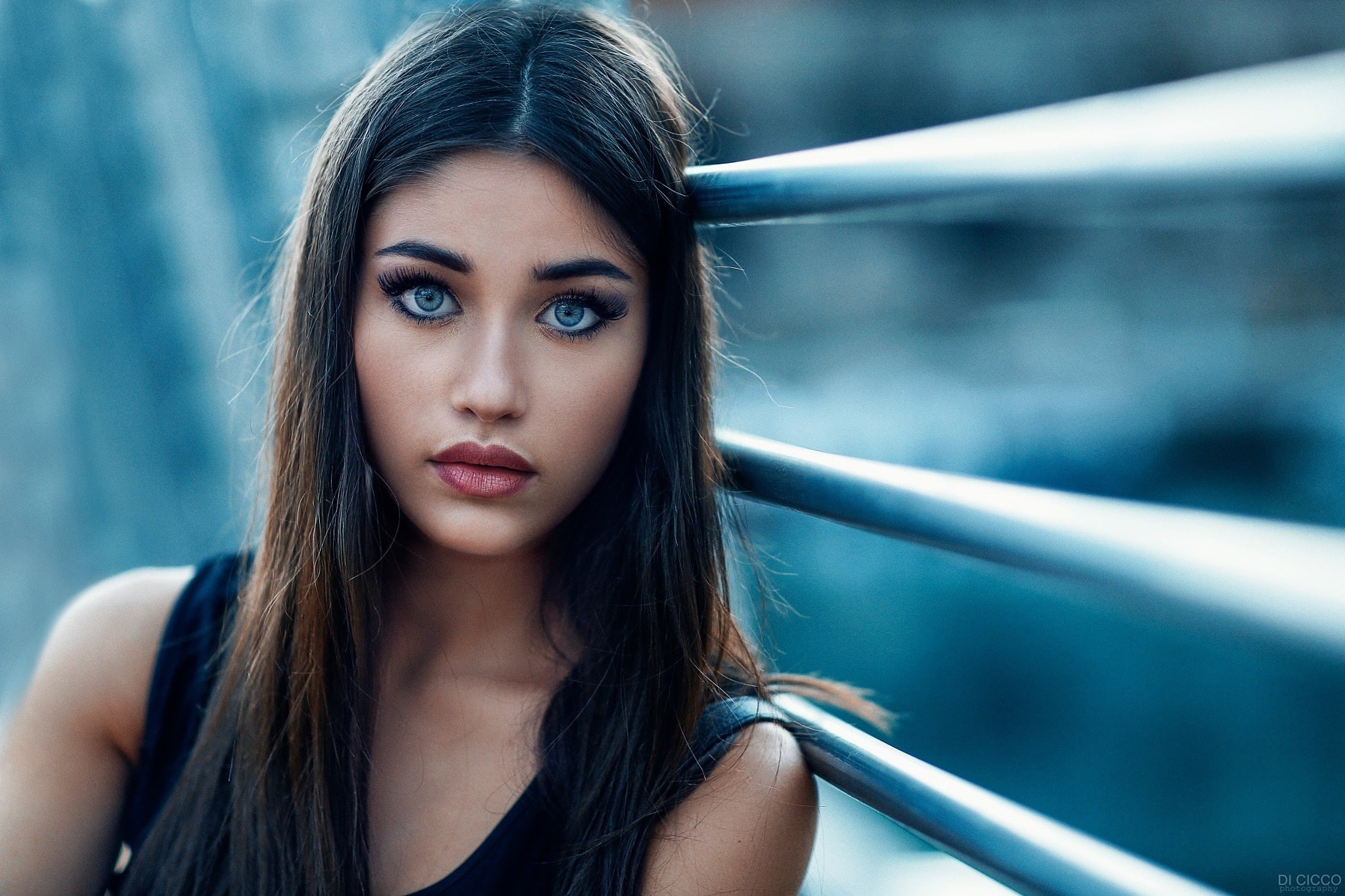 beautiful woman, Alessandro Di Cicco, headshot, one person, blue eyes, beauty, front view, long hair, depth of field, young women, portrait, fashion, women, HD Wallpaper
