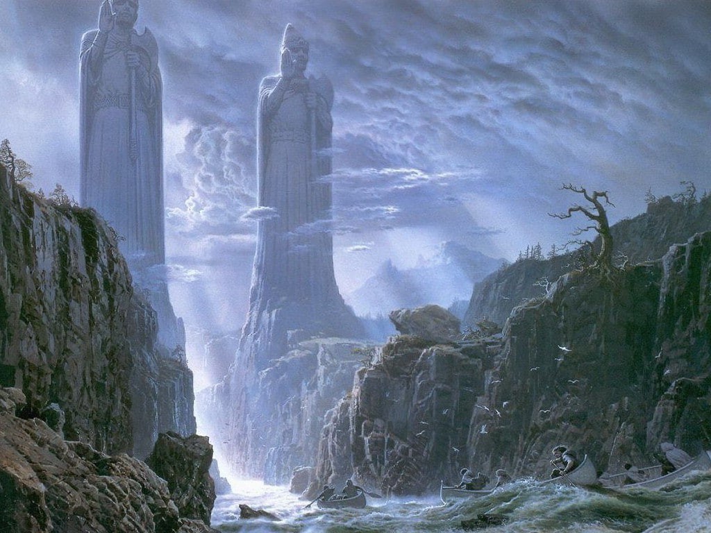 fantasy Art, The Lord Of The Rings, river, Argonath, 480P, Statue, HD Wallpaper
