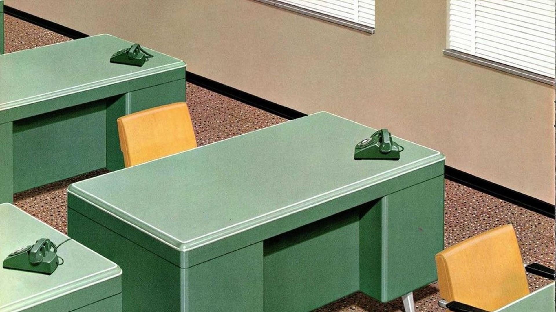 hygiene, 1080P, mid-century, office, uniform, indoors, 1950s, close-up, architecture, technology, work, telephones, ephemera, furniture, chairs, no people, HD Wallpaper