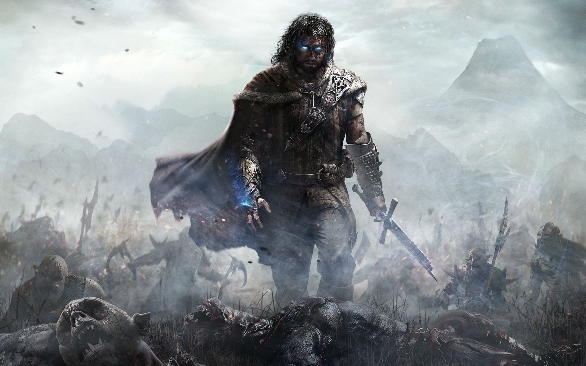 day, 1080P, mordor, online, front view, gun, smoke - physical structure, holding, shadow, adventure, fantasy, clothing, middle, weapon, nature, one person, HD Wallpaper