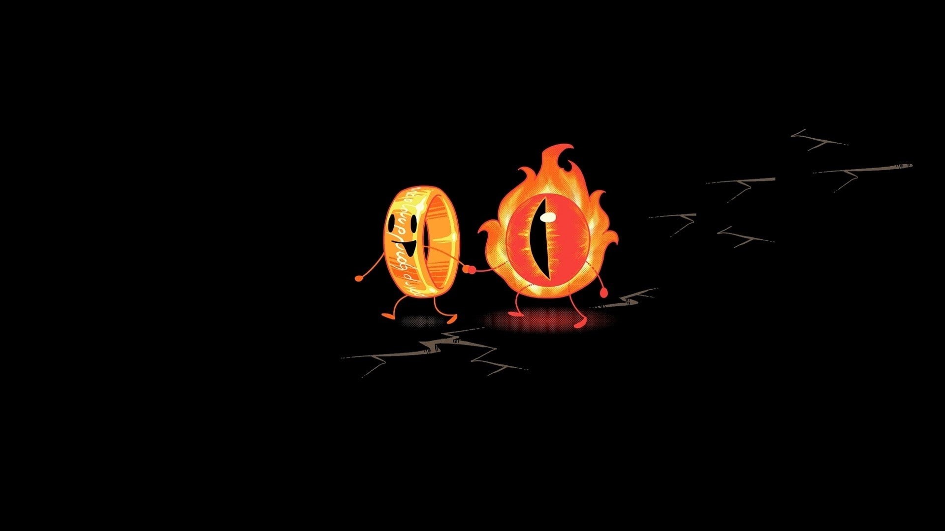 black, digital art, humor, friendship, The Lord Of The Rings, The One Ring, eyes, The Eye Of Sauron, rings, 1080P, Miniatures, minimalism, Sauron, black background, HD Wallpaper