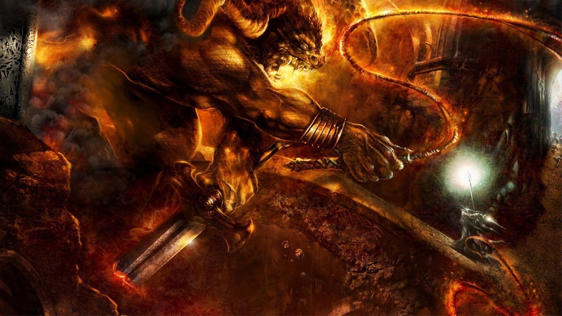 1080P, balrogs the lord of the rings fantasy art gandalf gates of moria mines of moria, HD Wallpaper
