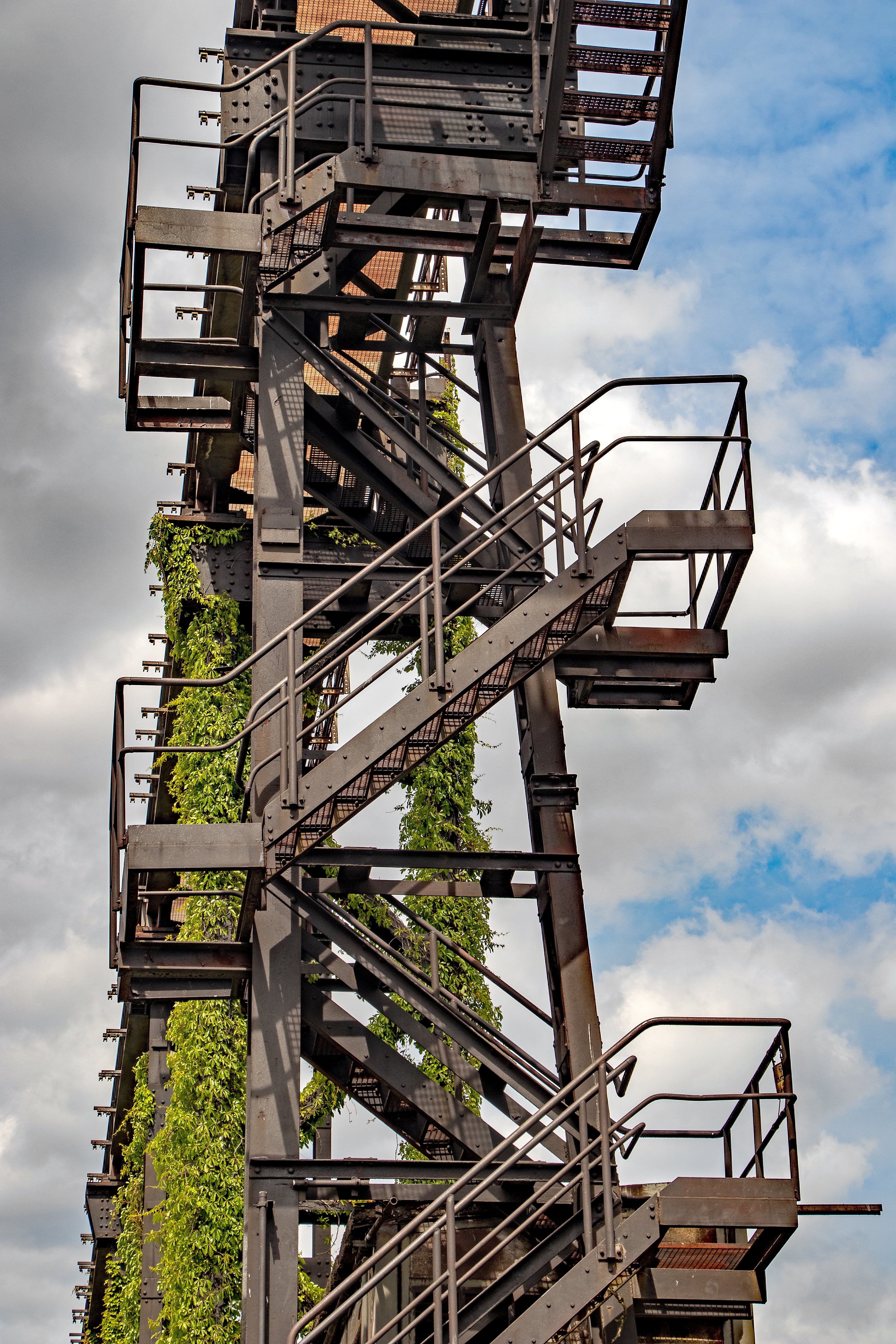 ladder, connection, nature, north landscape park, ruhr area, factory building, industry, decay, steps and staircases, old, staircase, lost places, industrial plant, Phone HD Wallpaper