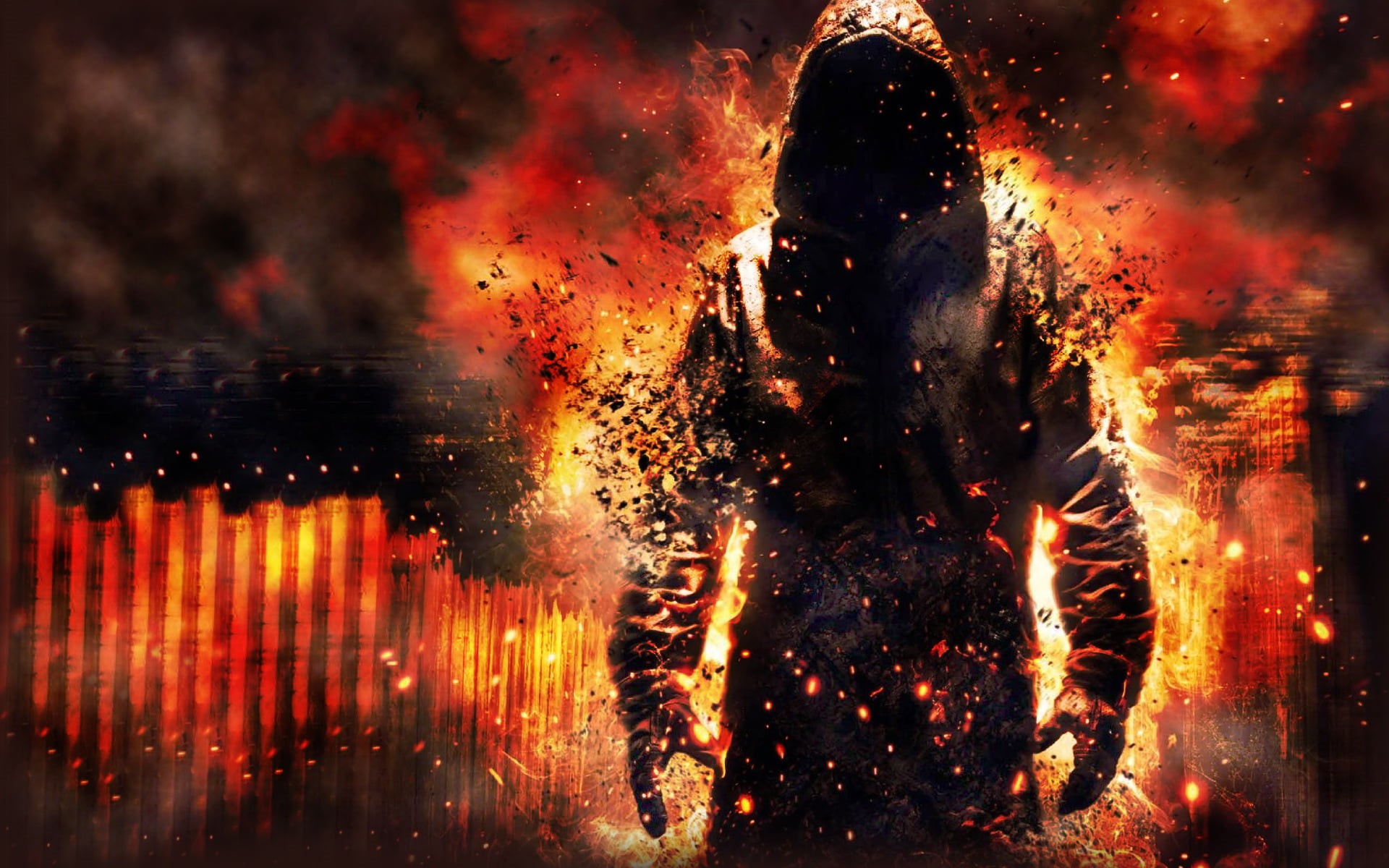 orange color, man, glowing, people, firework, arts culture and entertainment, burning, fire, smoke - physical structure, particle, heat - Temperature, sign, HD Wallpaper