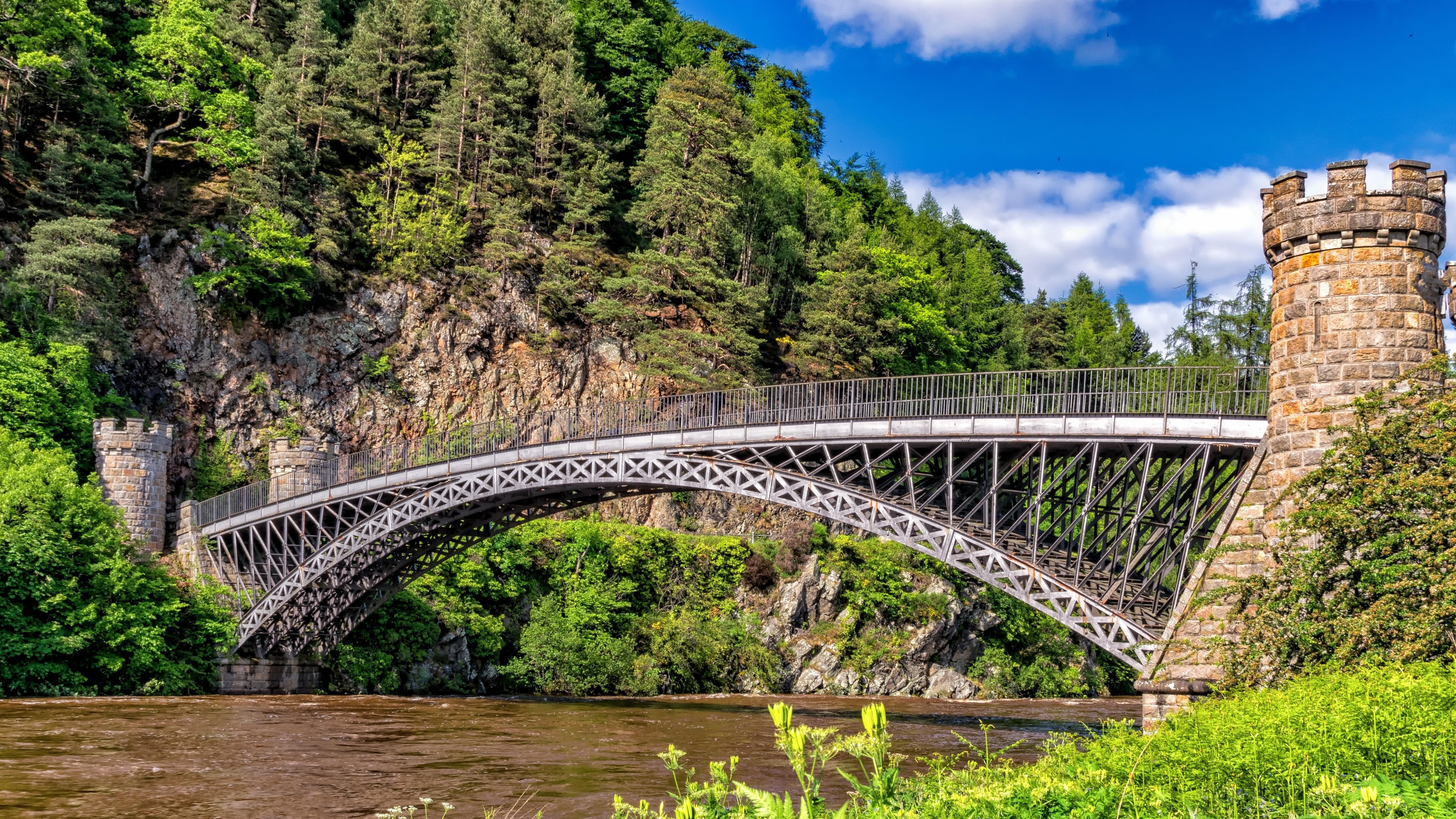fochabers, scaffold bridge, river spey, craigellachie bridge, architecture, river, bridge, 5K, craigellachie, thomas telford, old bridge, scotland, cast iron bridge, HD Wallpaper
