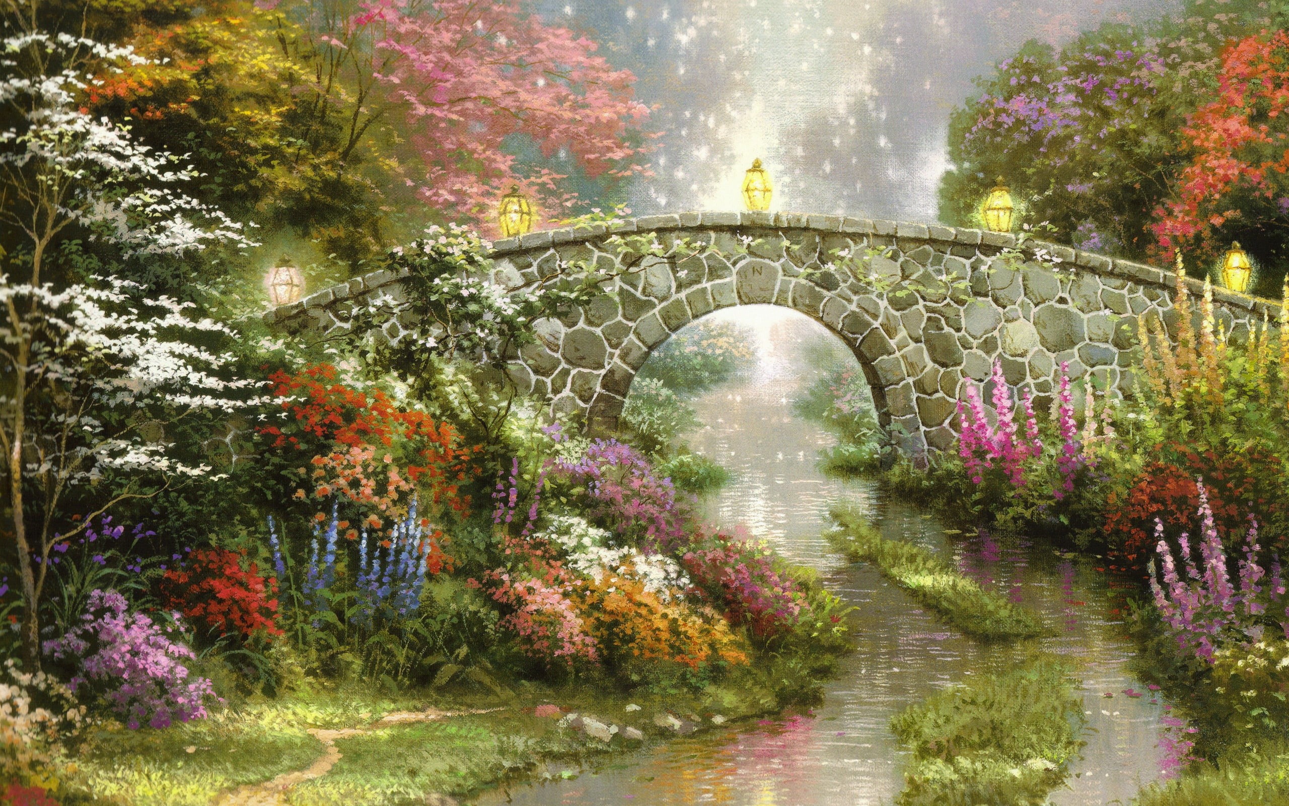 flowers, autumn, famous Place, plant, manhattan - New York City, connection, multi Colored, cast Iron, no people, tranquility, 2K, pond, arch, HD Wallpaper