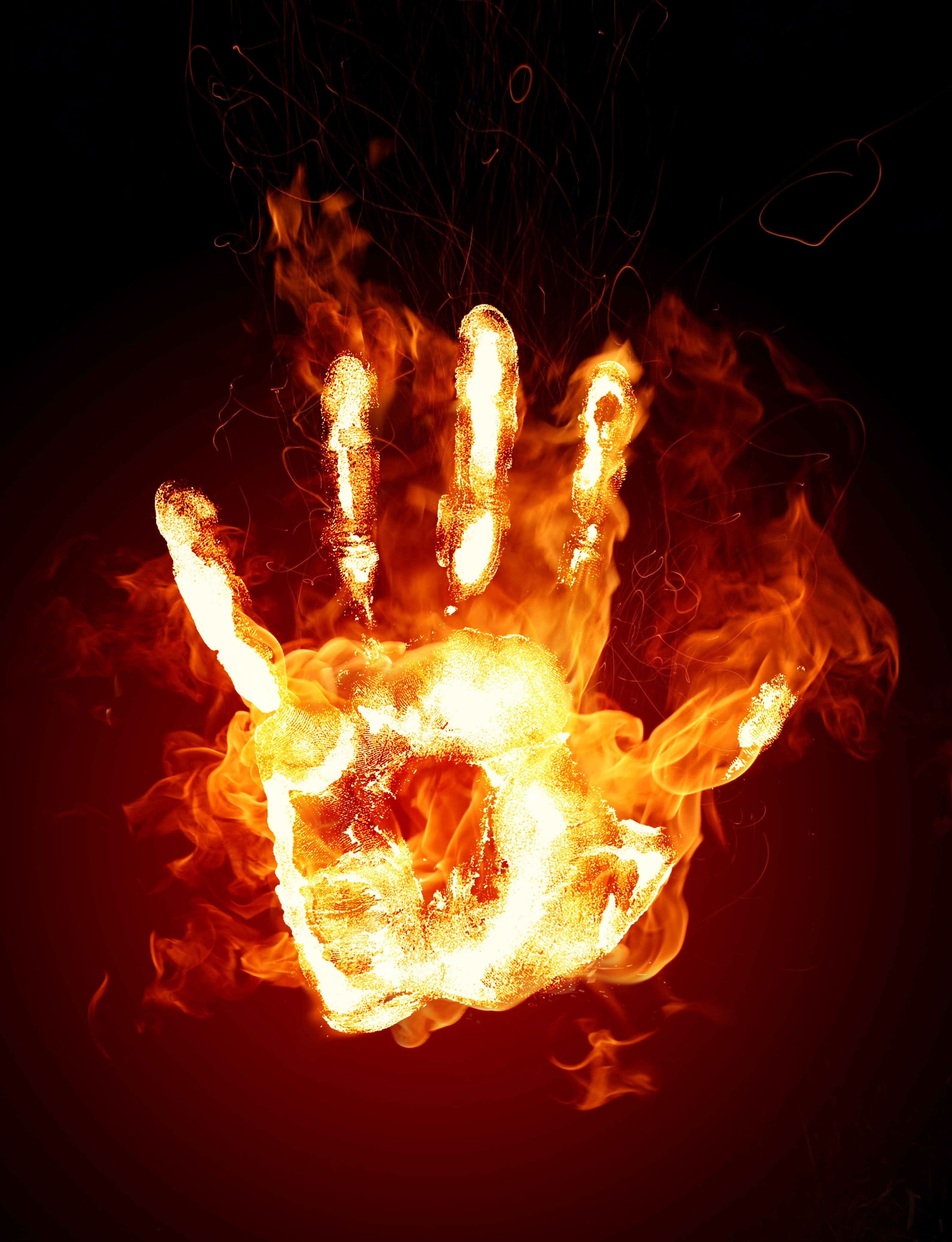 abstract, burning, flame, fire, heat - temperature, nature, fire - natural phenomenon, inferno, red, sparks, warning sign, digital art, hands, blurred motion, Phone HD Wallpaper